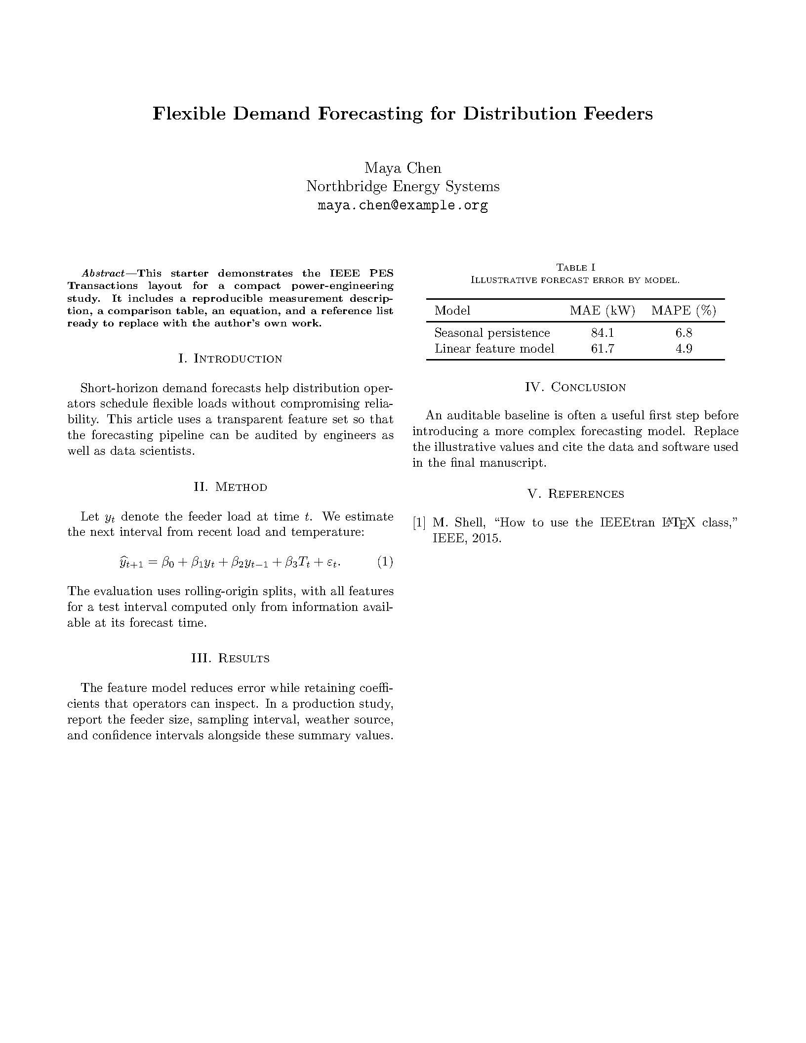 First page of IEEE PES Transactions