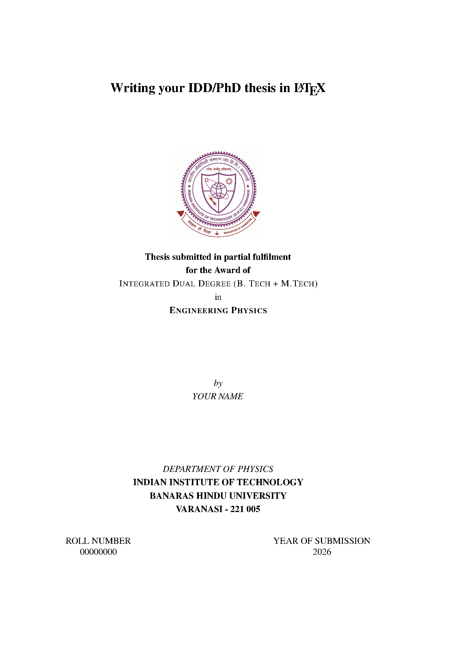 First page of IIT BHU Thesis