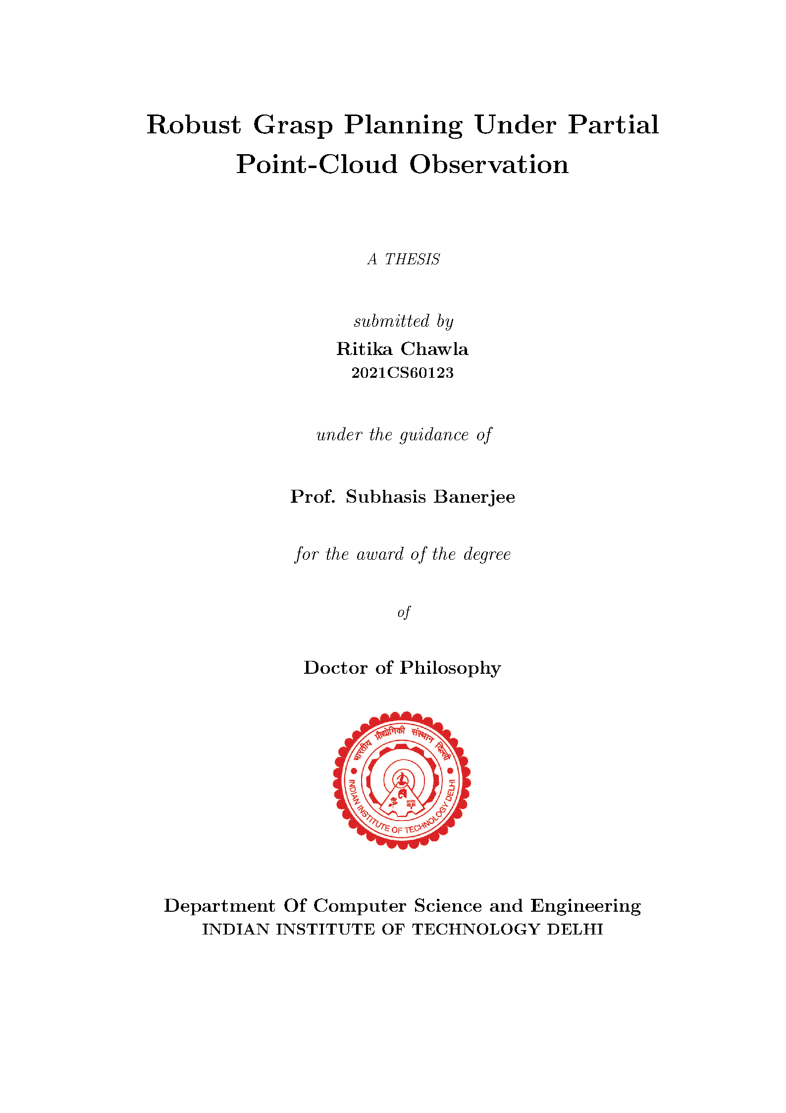 First page of IIT Delhi Thesis