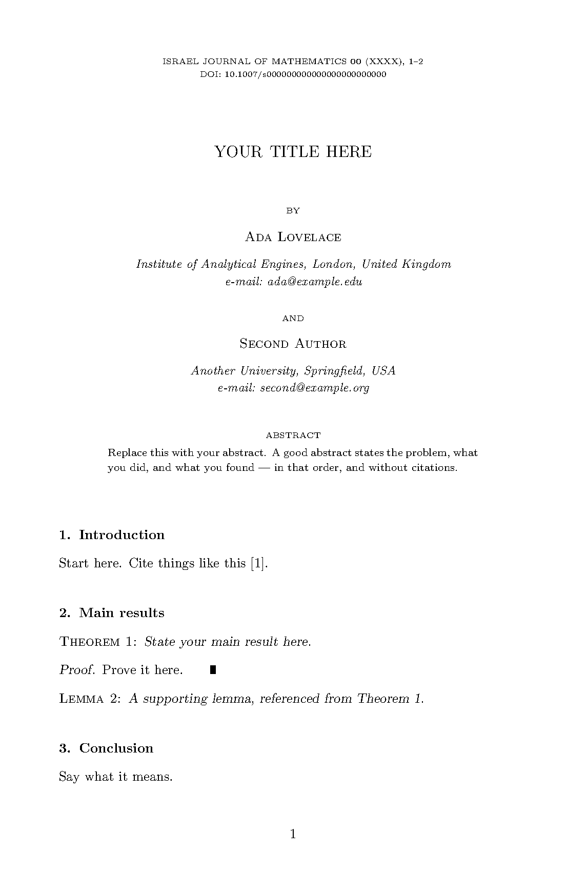 First page of Israel Journal of Mathematics (ijmart)
