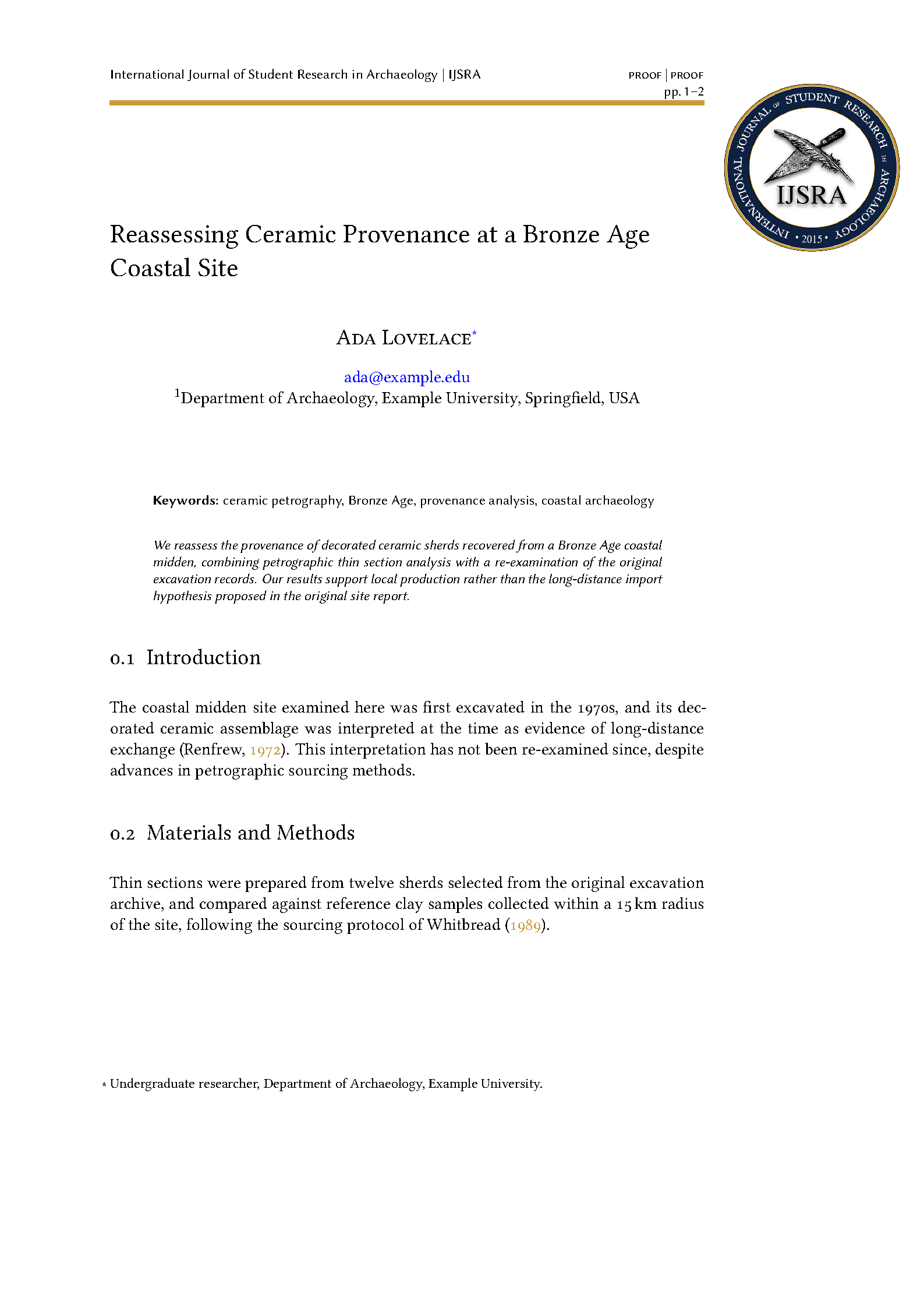 First page of Intl Journal of Student Research in Archaeology