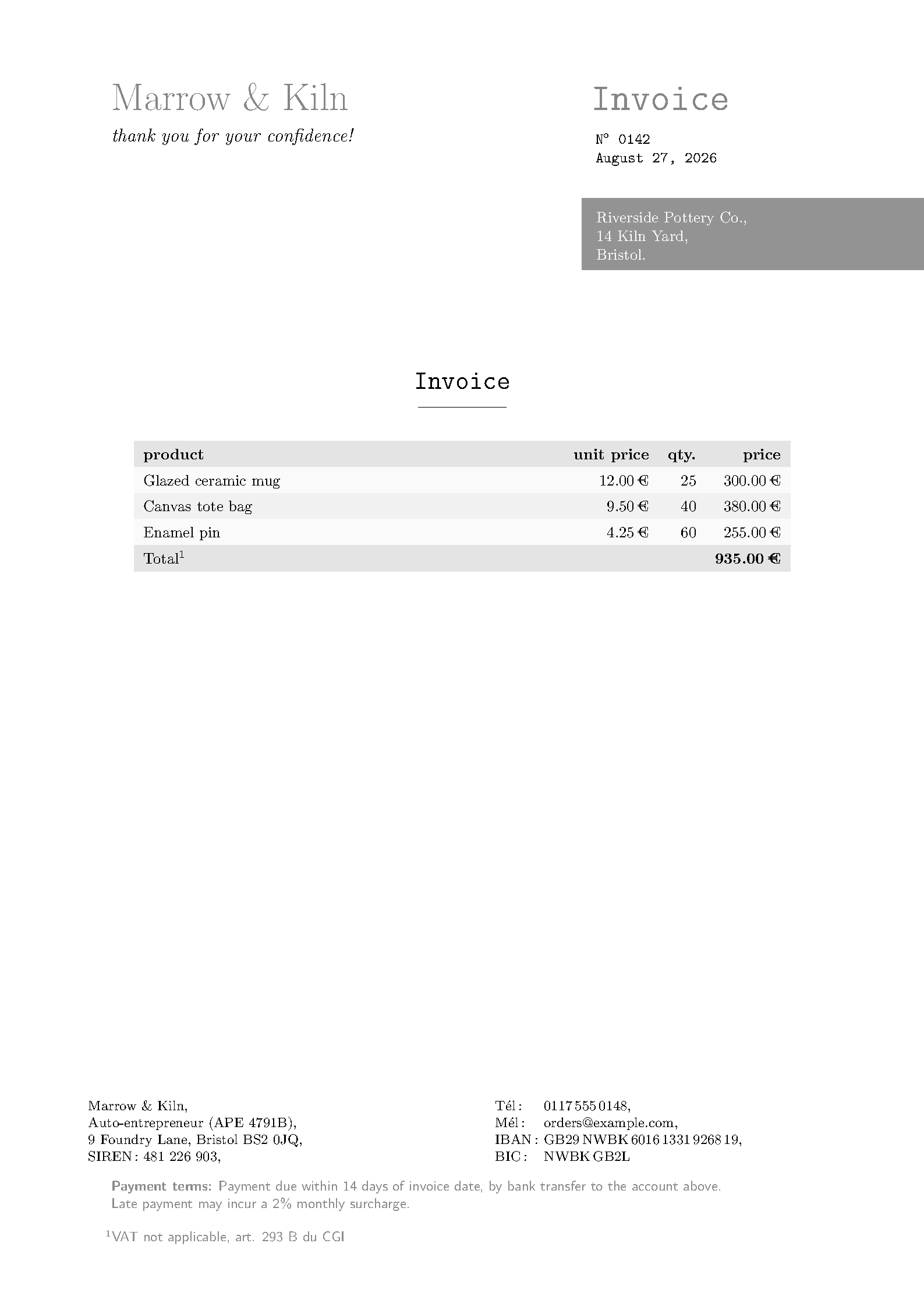 First page of Invoice (CC0)