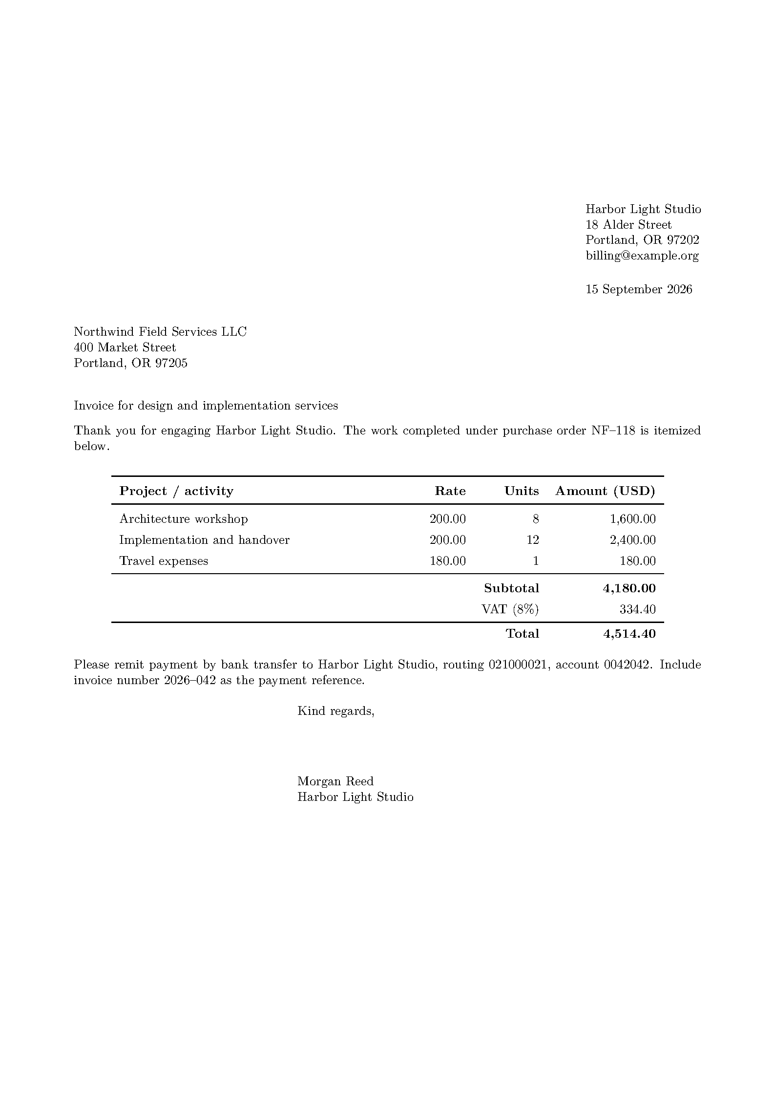 First page of Invoice Template