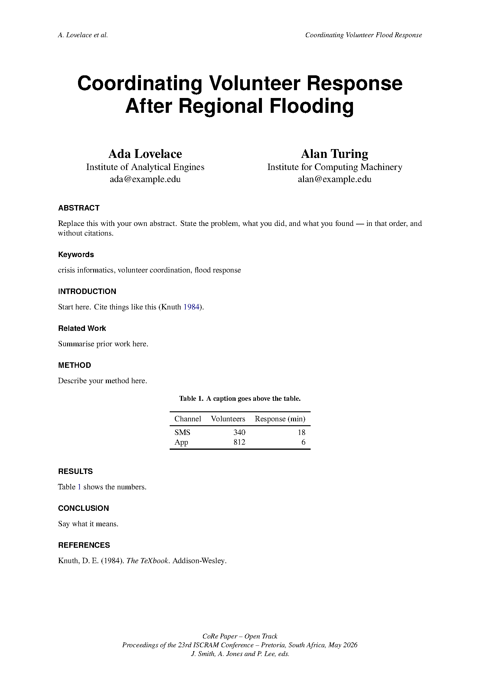 First page of ISCRAM Conference Paper