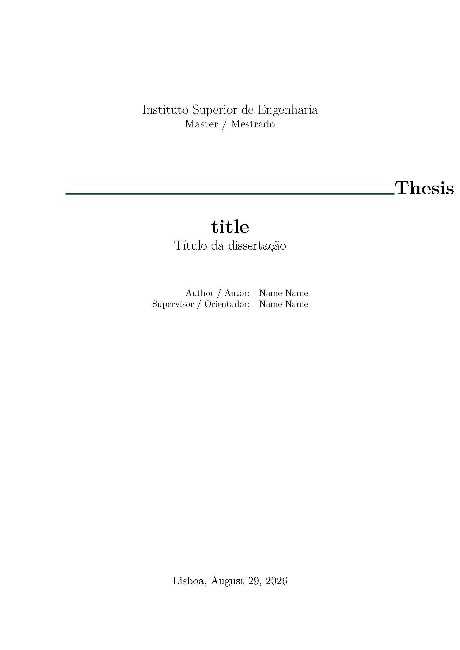 First page of the ISEL Thesis Cover Starter template