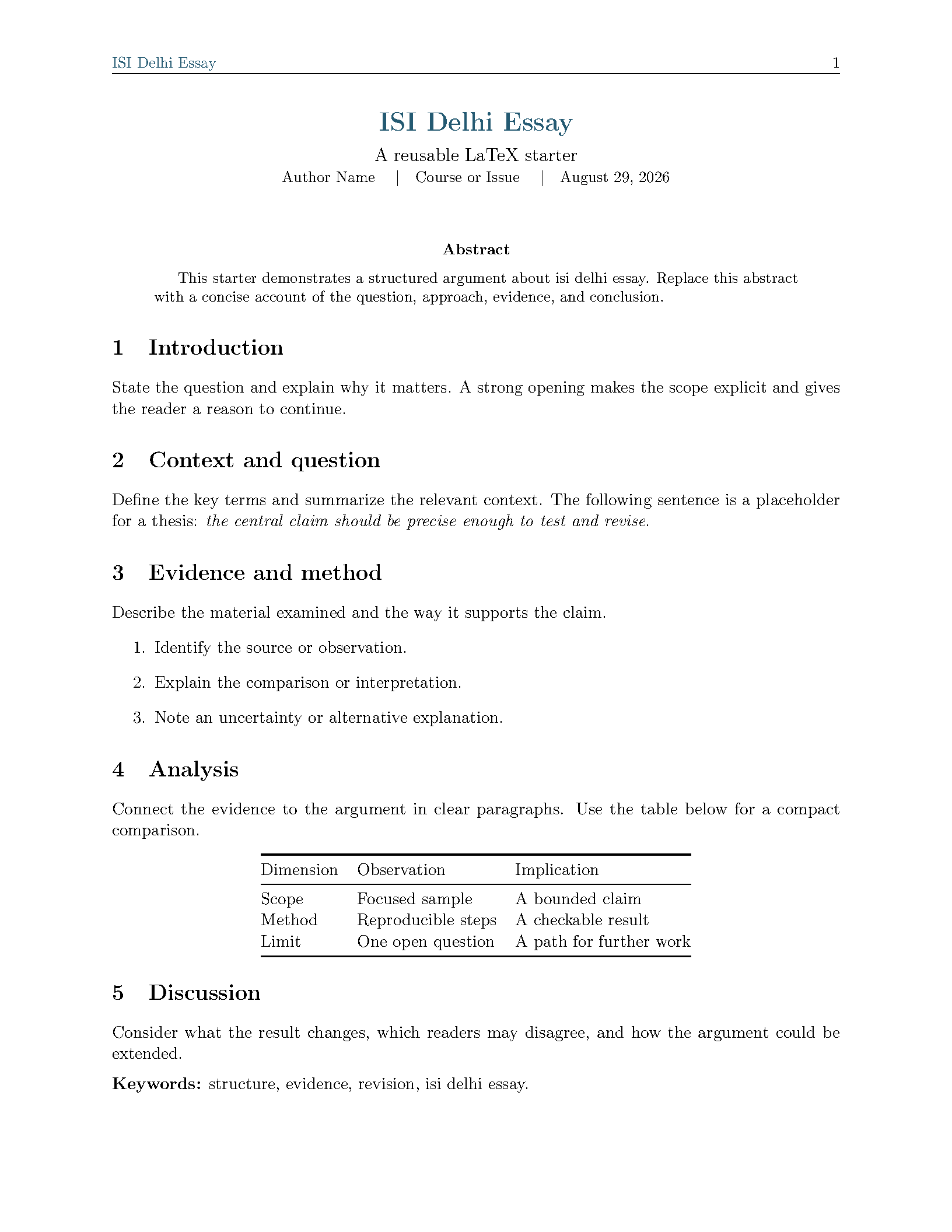 First page of ISI Delhi Essay
