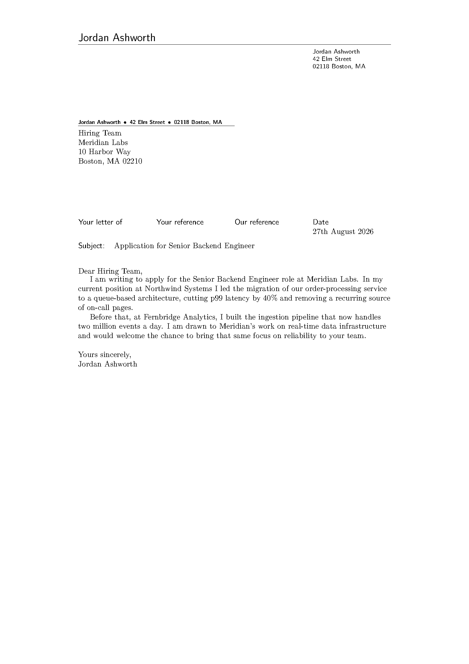 First page of the IsoDoc Cover Letter template