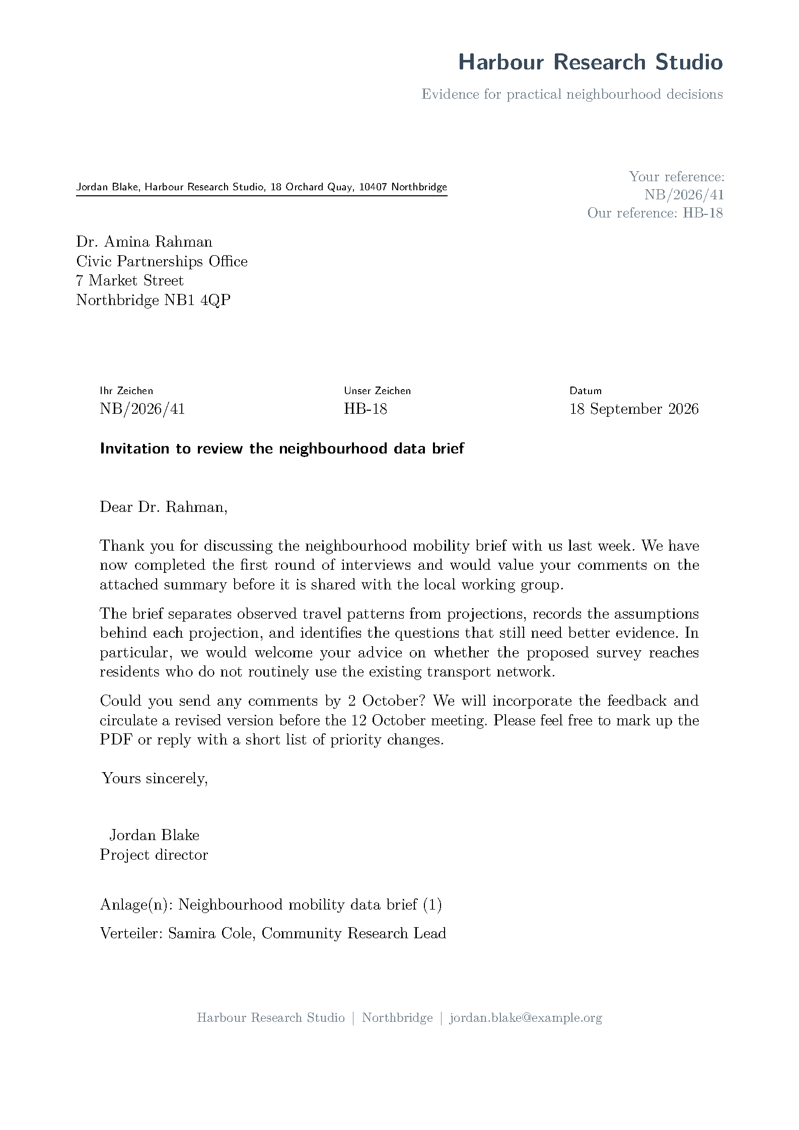 First page of the Modern German DIN Letter template