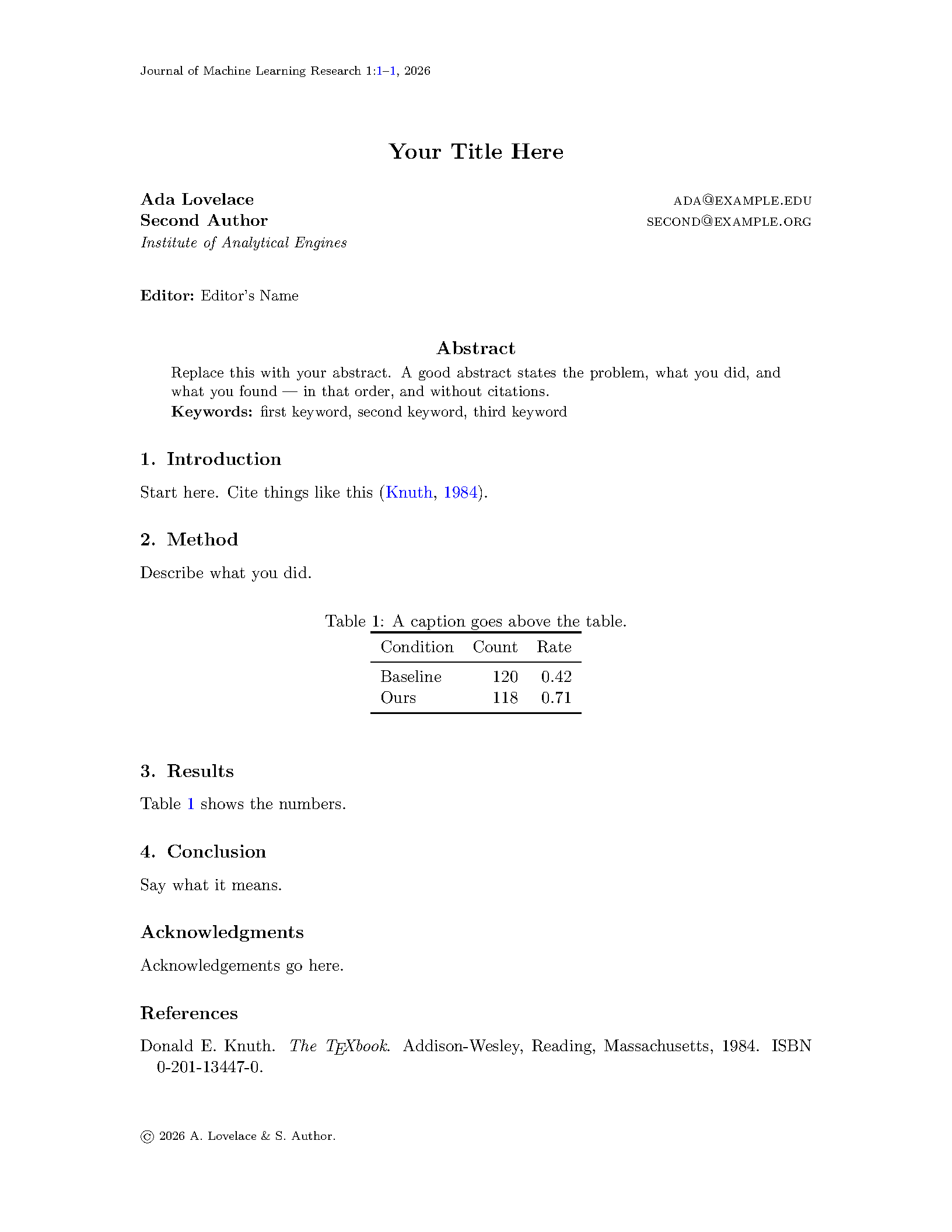 First page of JMLR / PMLR