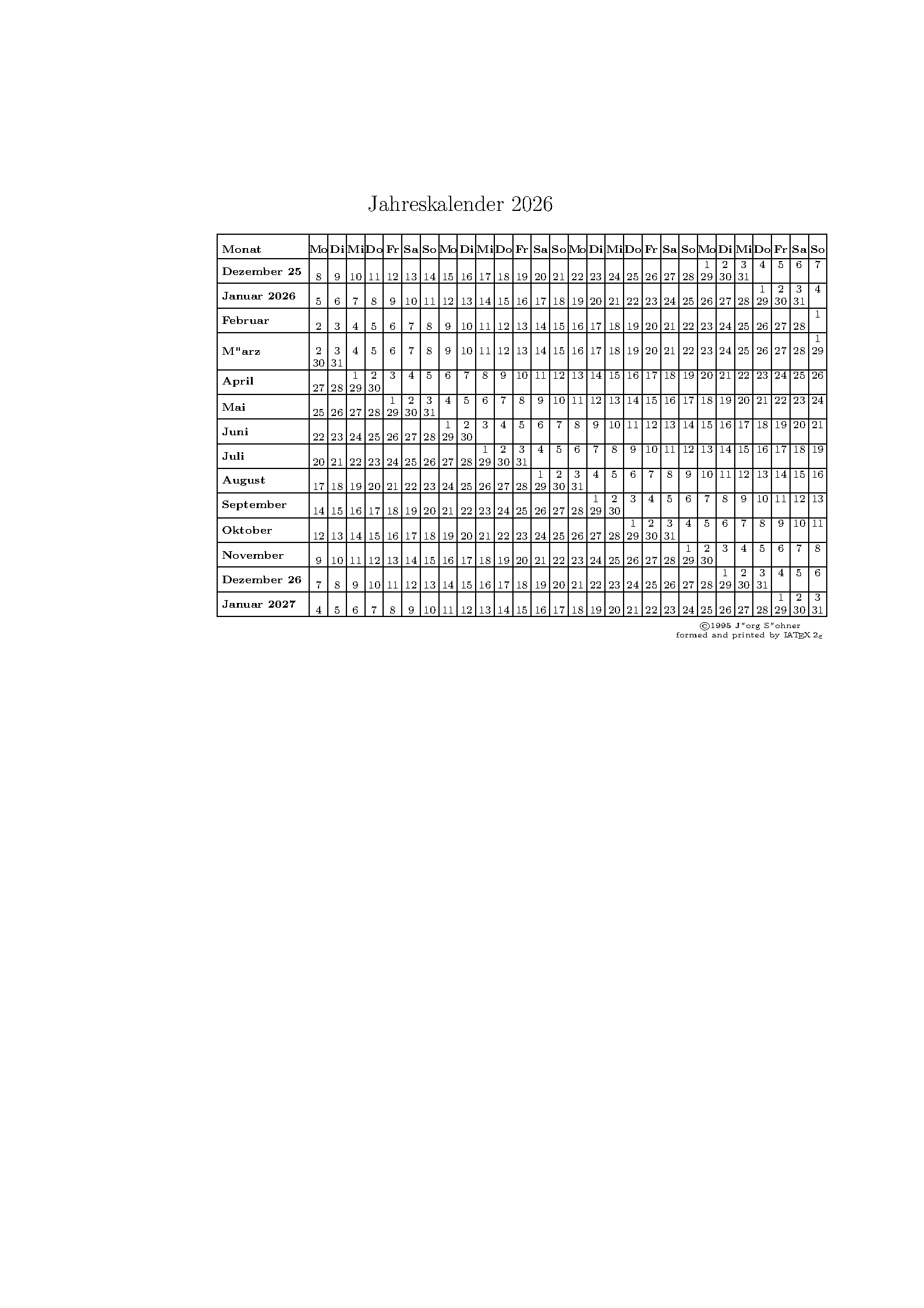 First page of the Kalender German Year Calendar template