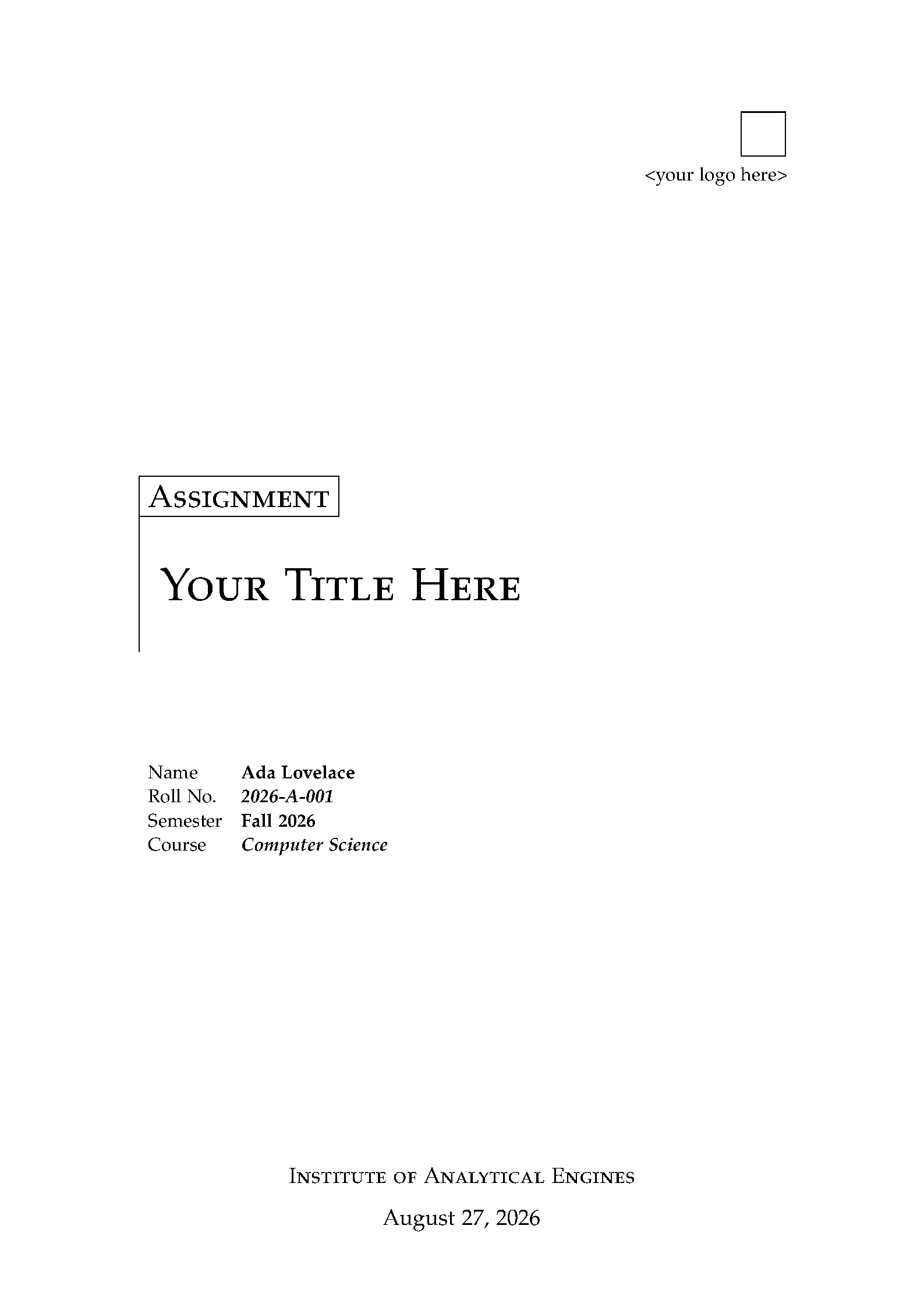 First page of the KorigamiK Assignment template