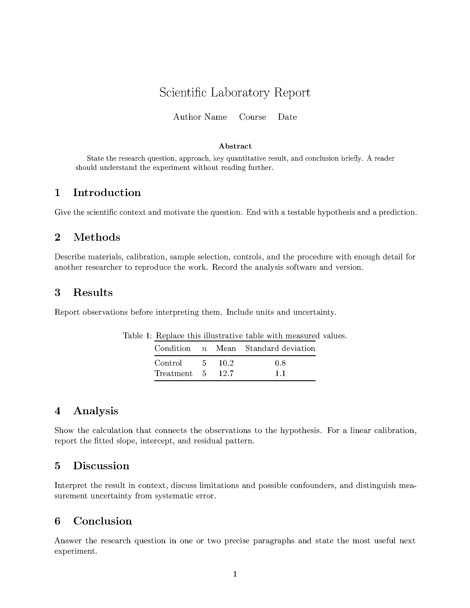 First page of Scientific Writing Lab Report