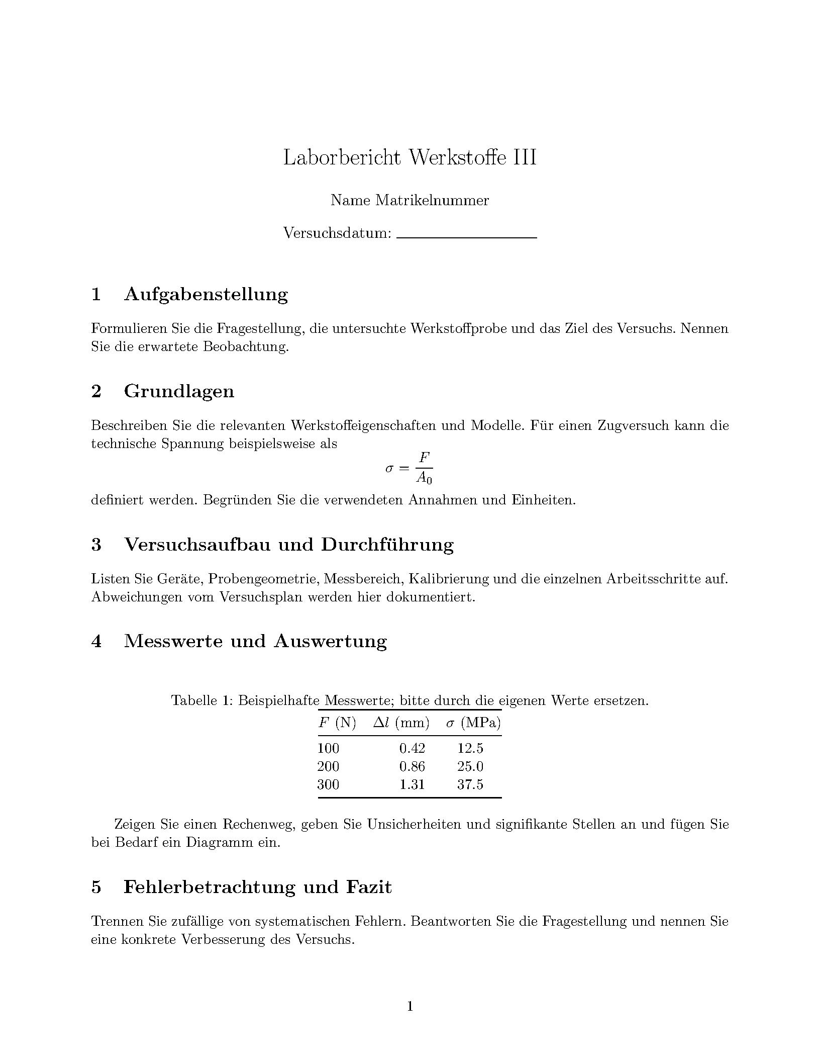 First page of Laborbericht Werkstoffe III