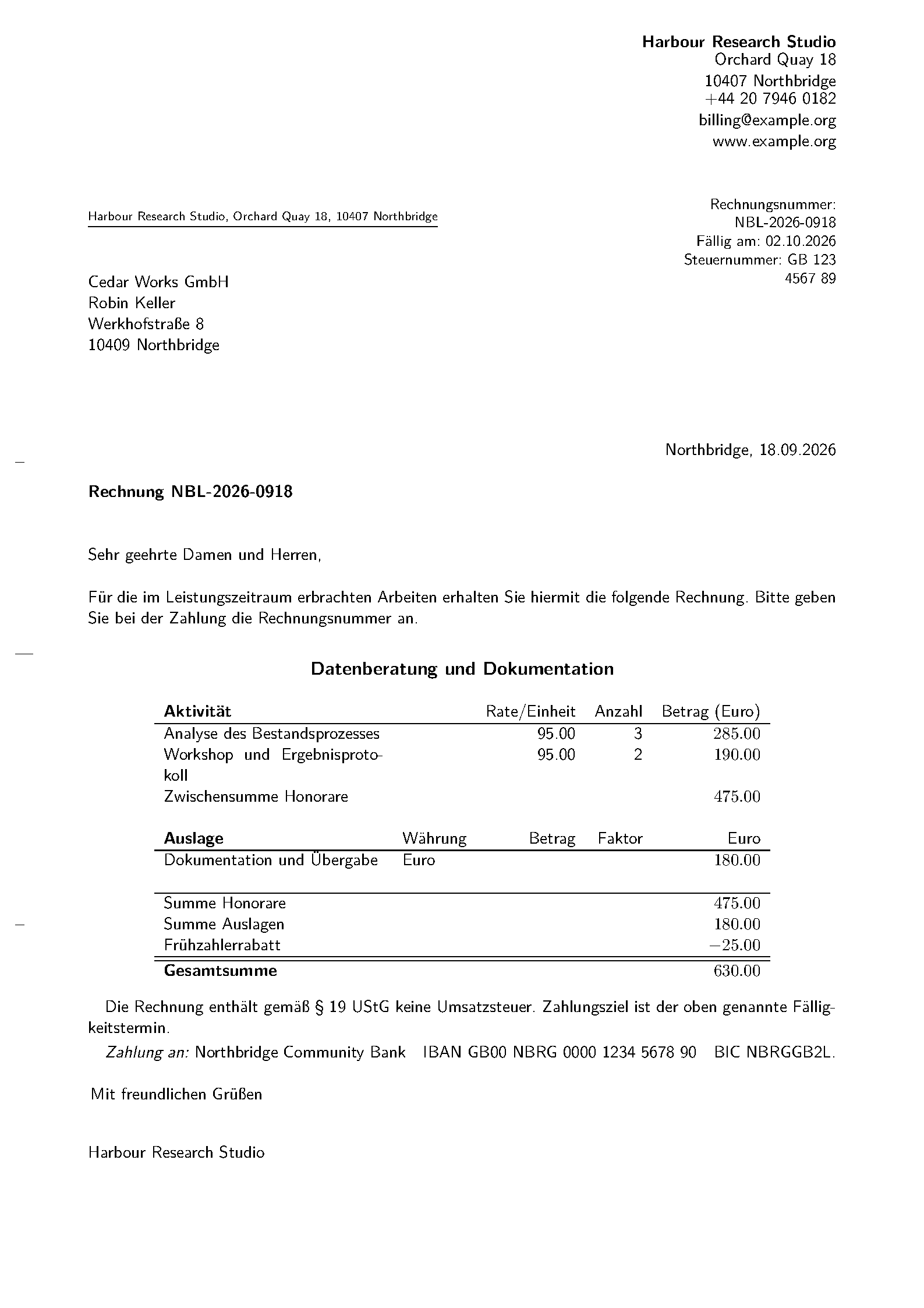 First page of German Service Invoice