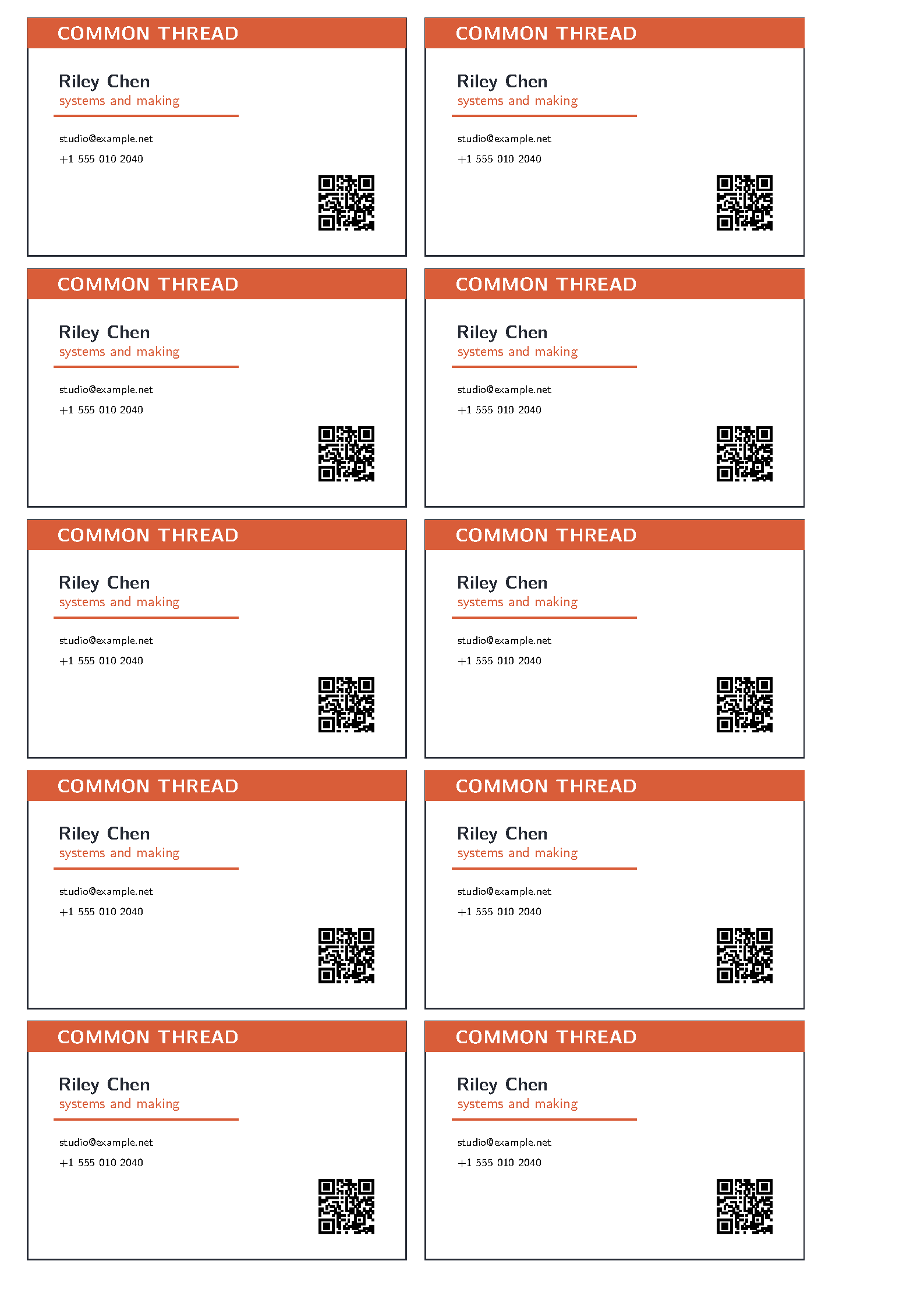 First page of the LaTeX Templates Business Cards template