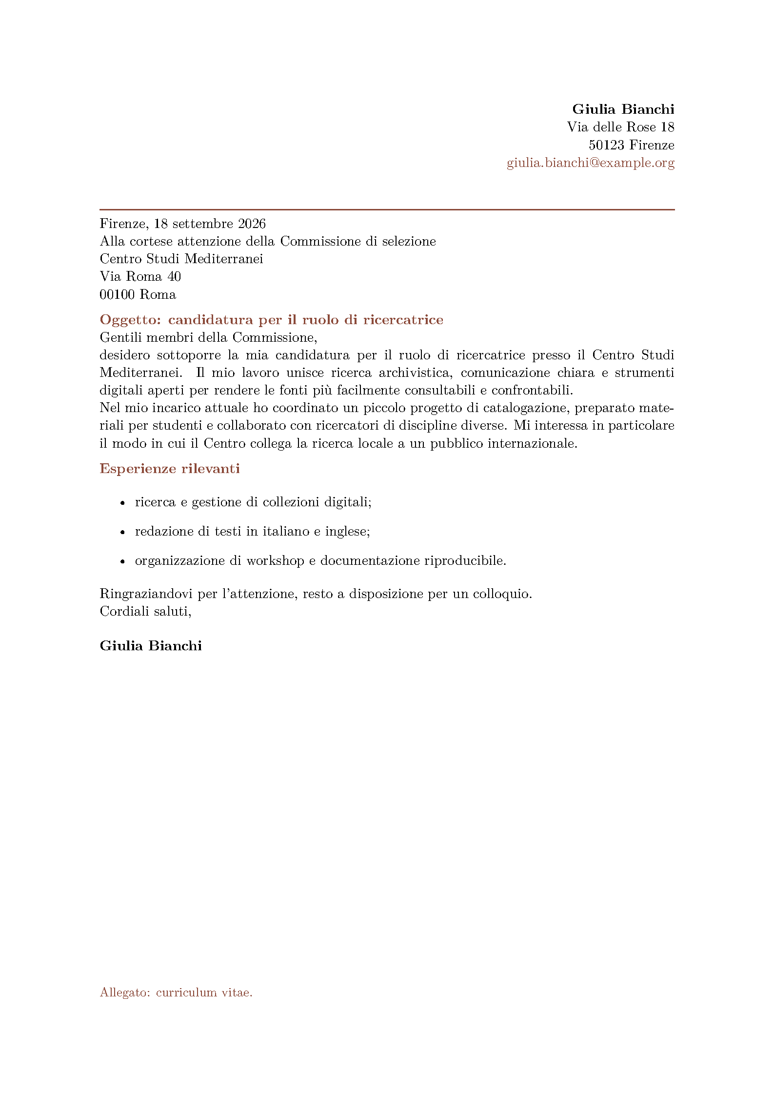 First page of the Layout Lettera Motivazionale template