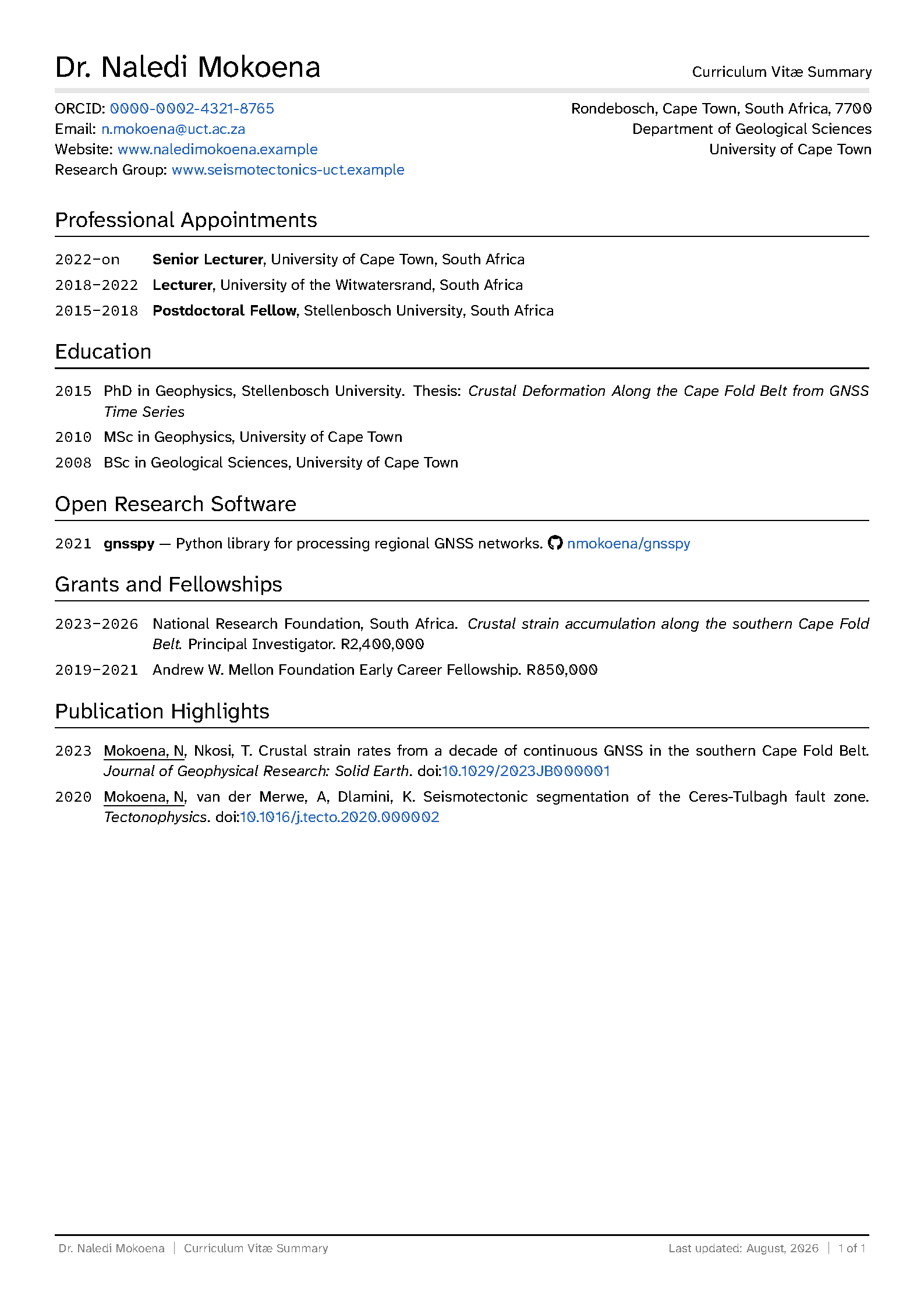 First page of the Leouieda Academic CV template