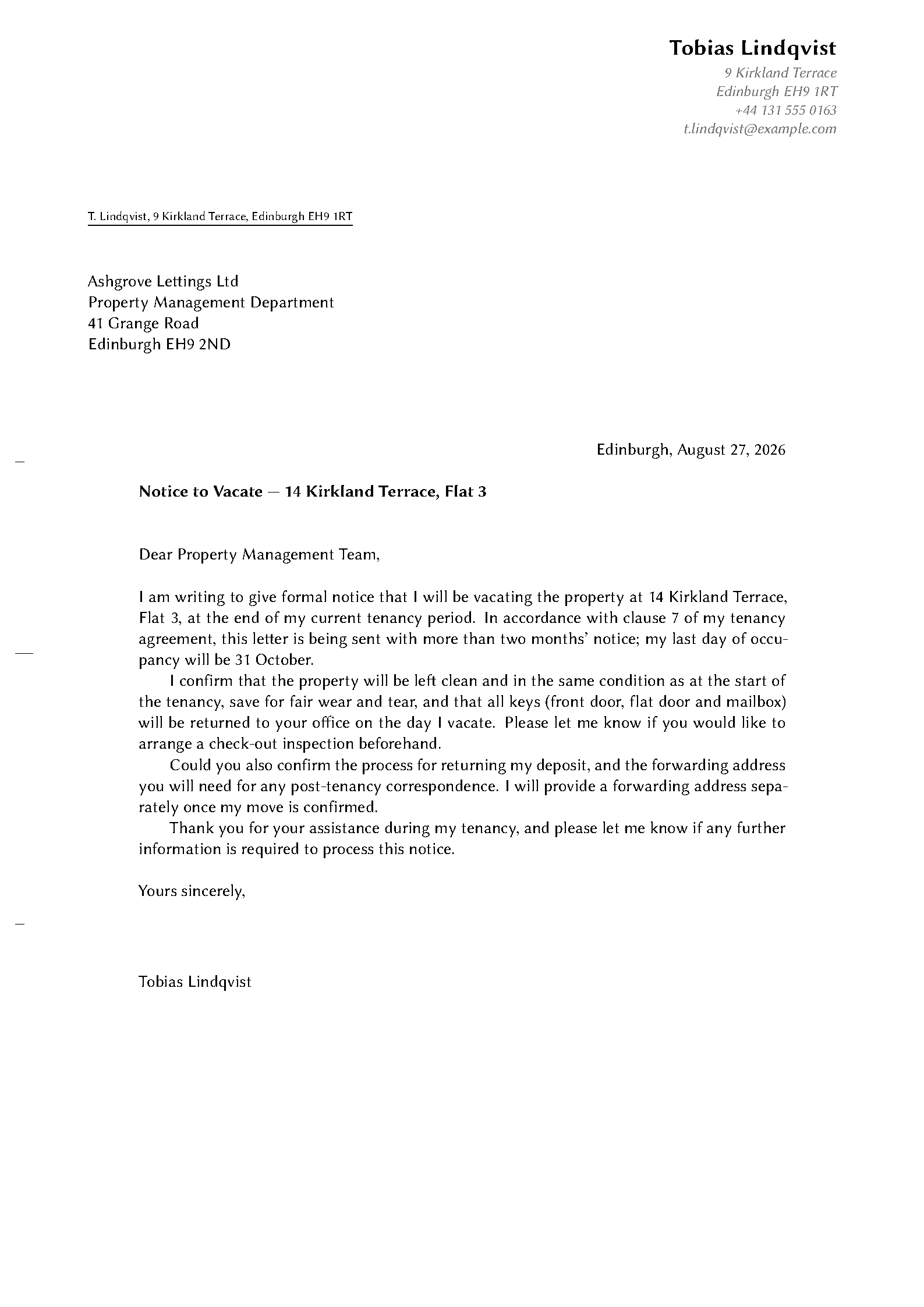 First page of the compiled Letter of Notice template