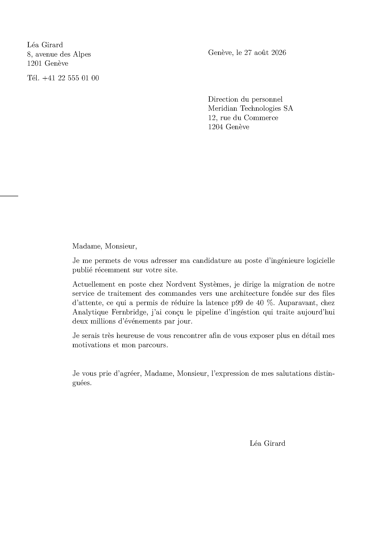 First page of the Lettre (French Letter) template