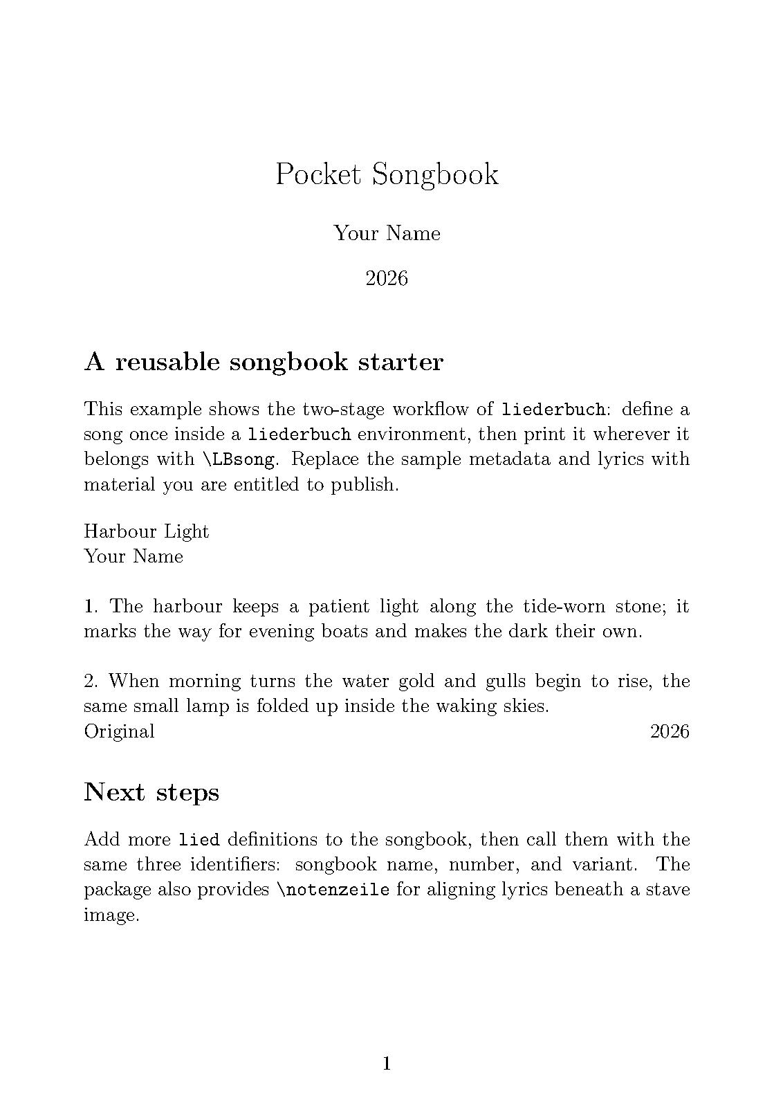 First page of Liederbuch Songbook
