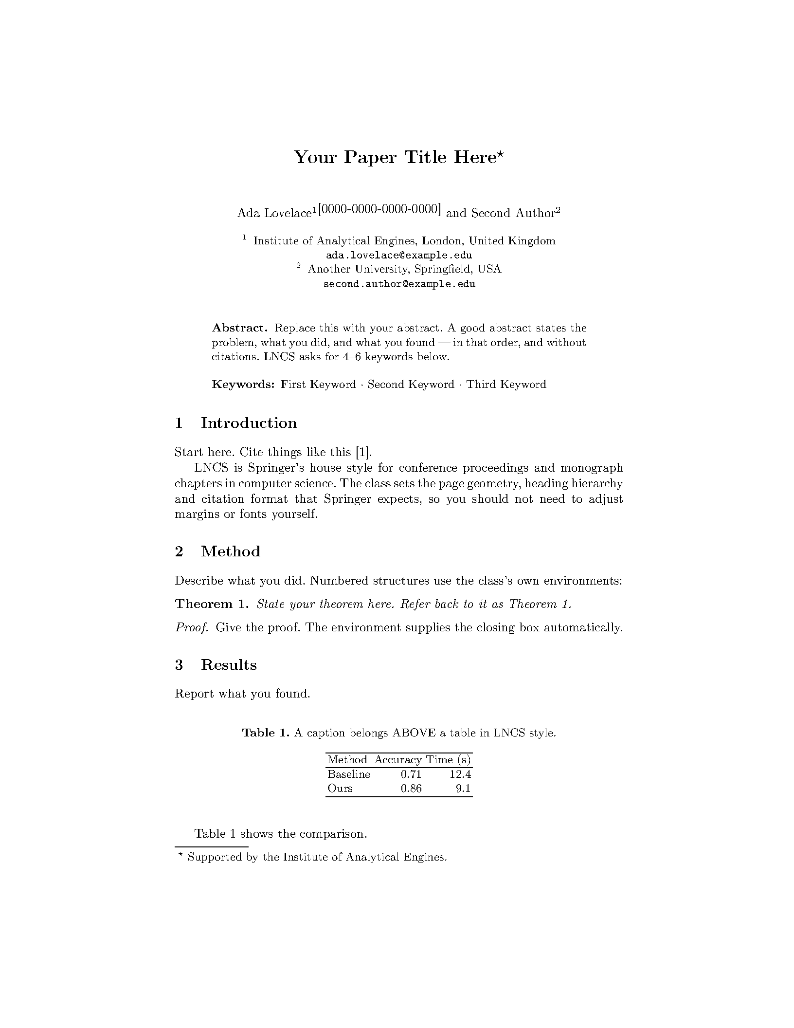 First page of Springer LNCS Proceedings Article