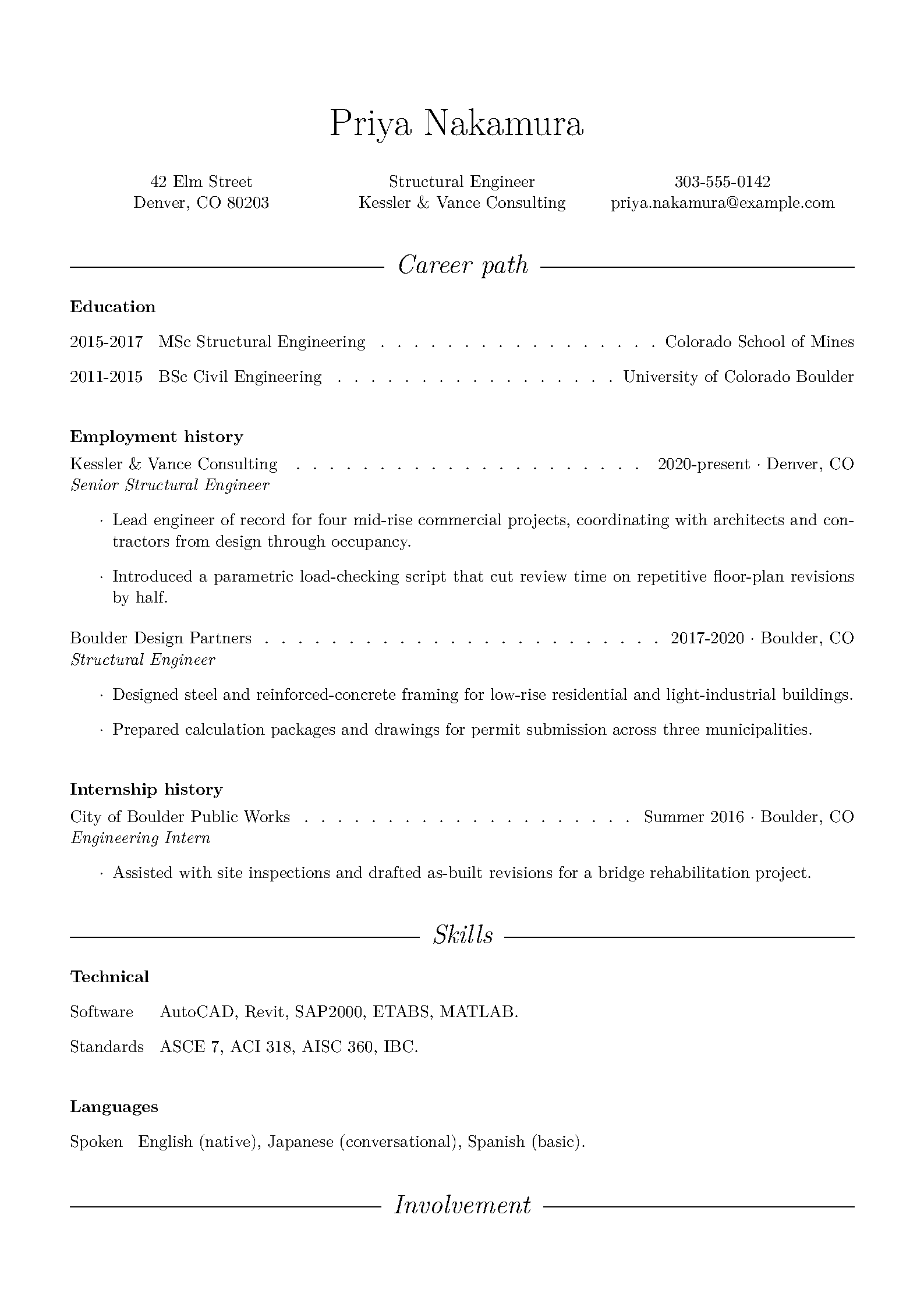 First page of the LoLaTeXcv template