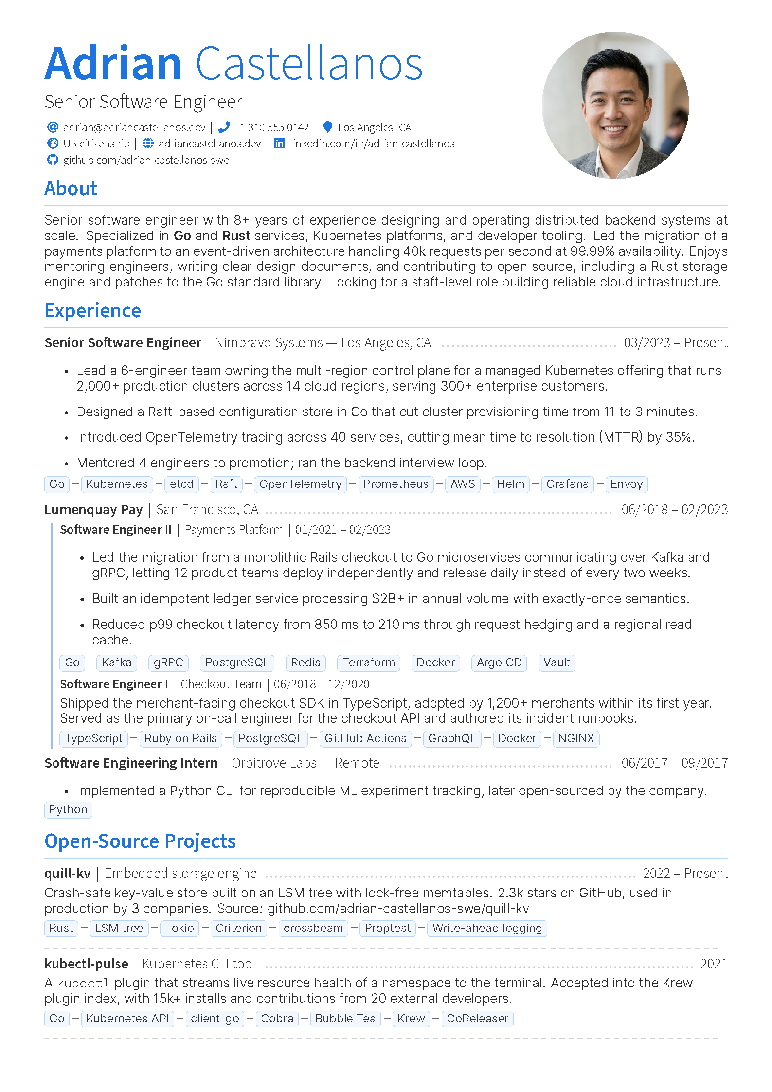 First page of the compiled Lucid CV template