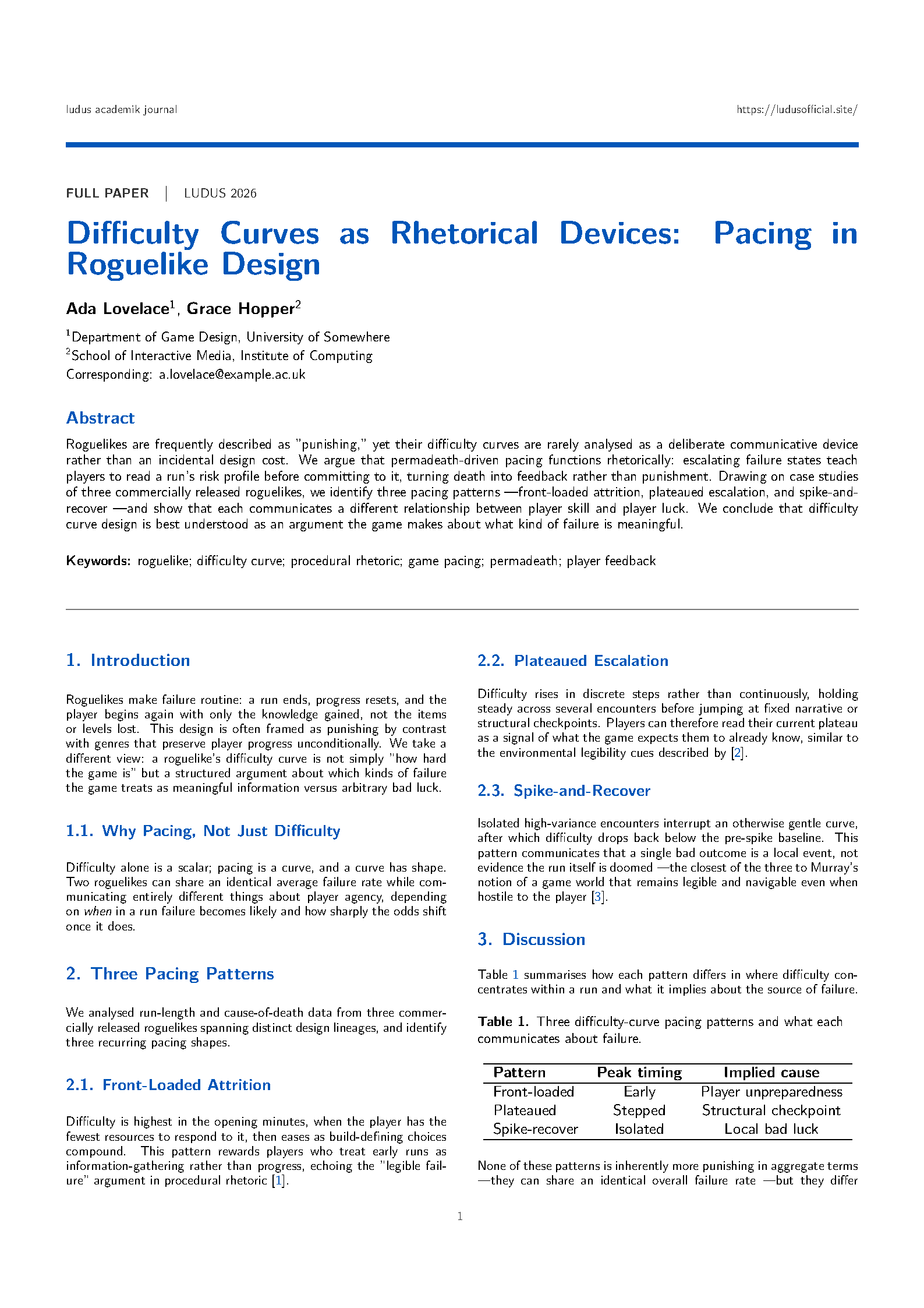 First page of LUDUS Journal Article
