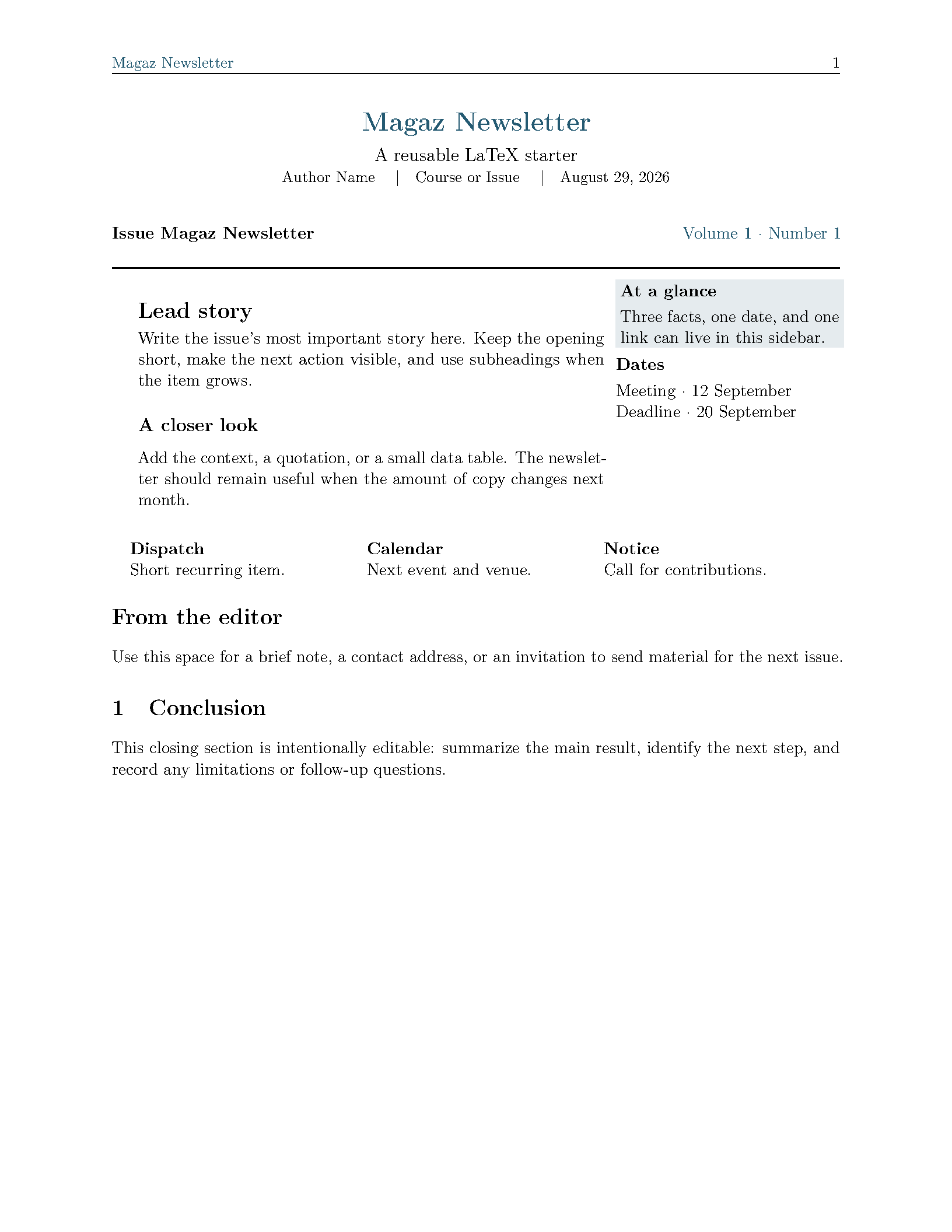 First page of the Magaz Newsletter template