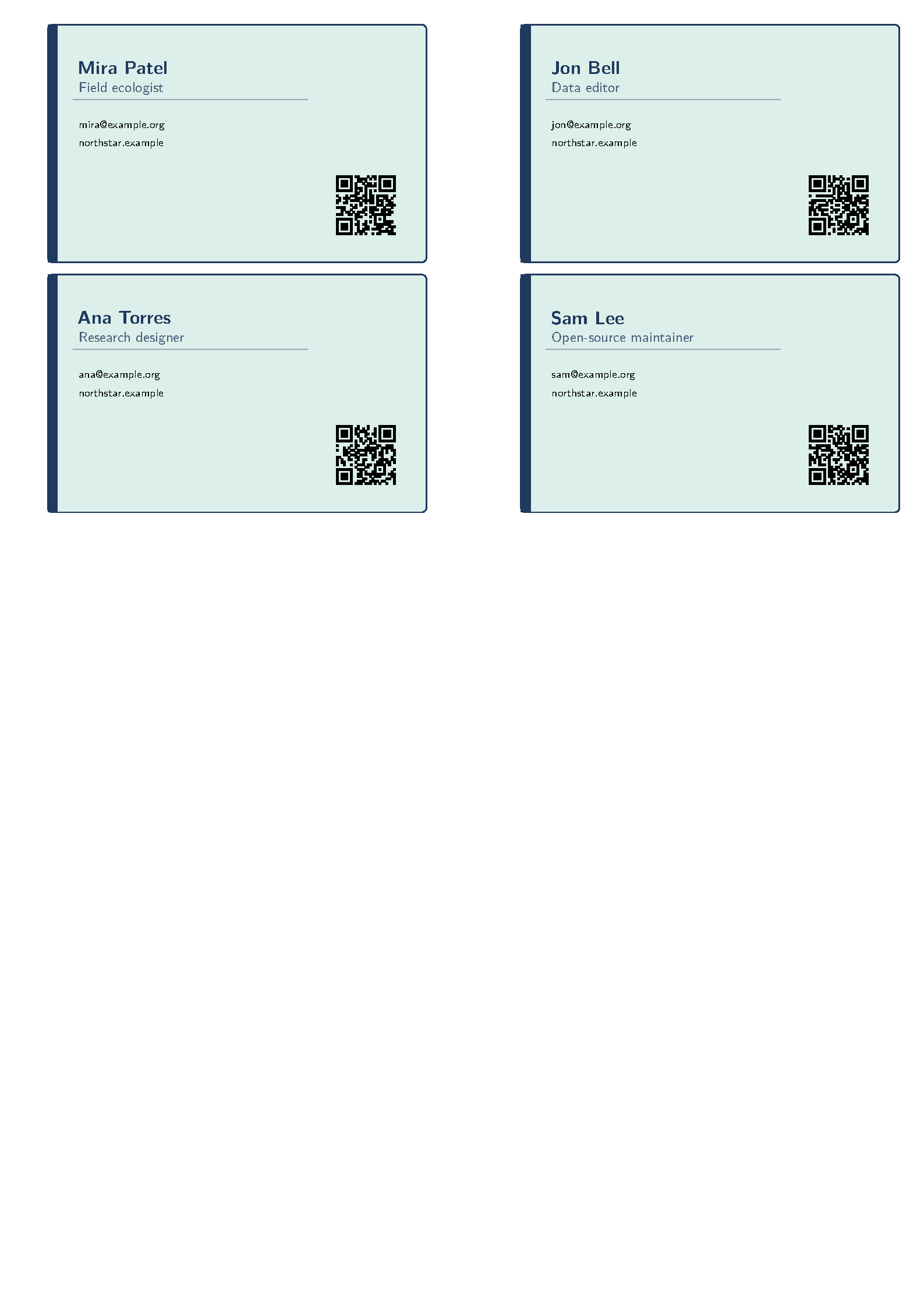First page of the Mail-Merged Business Cards template