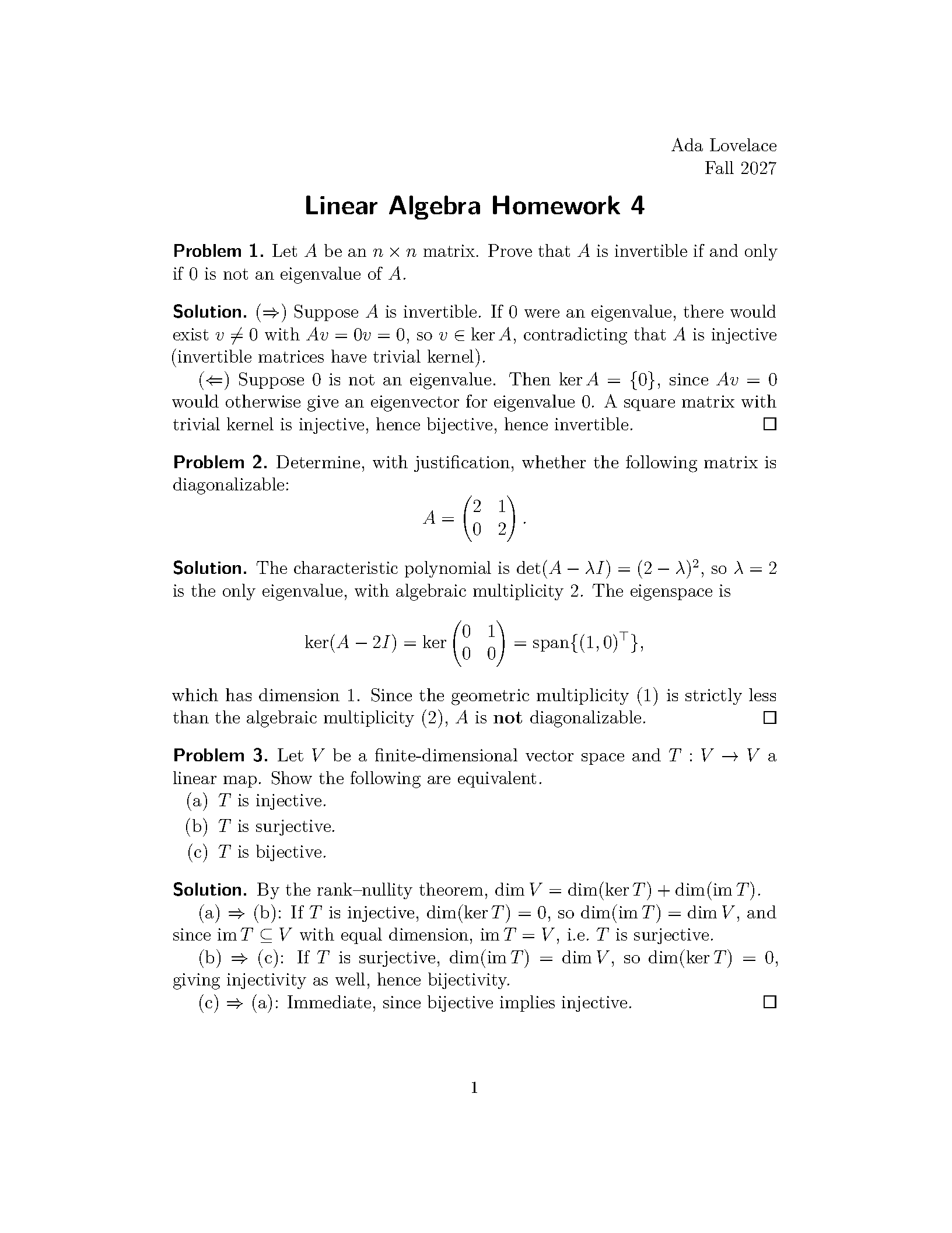 First page of the Math Homework Class template