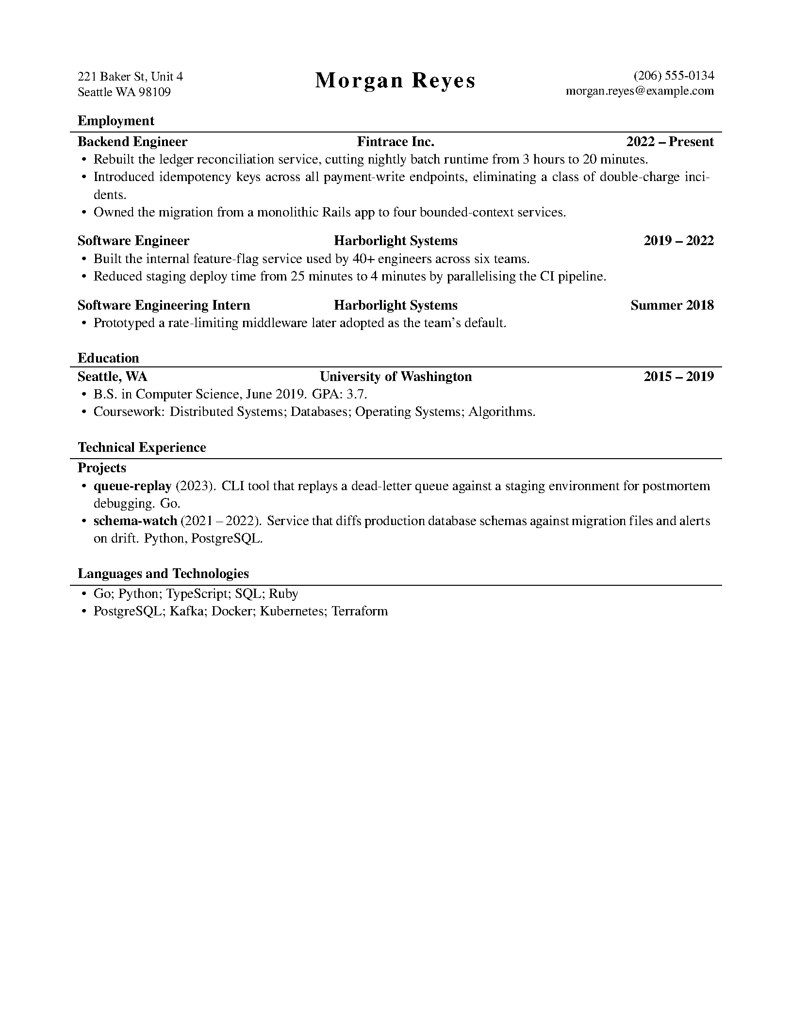 First page of the compiled McDowell CV template