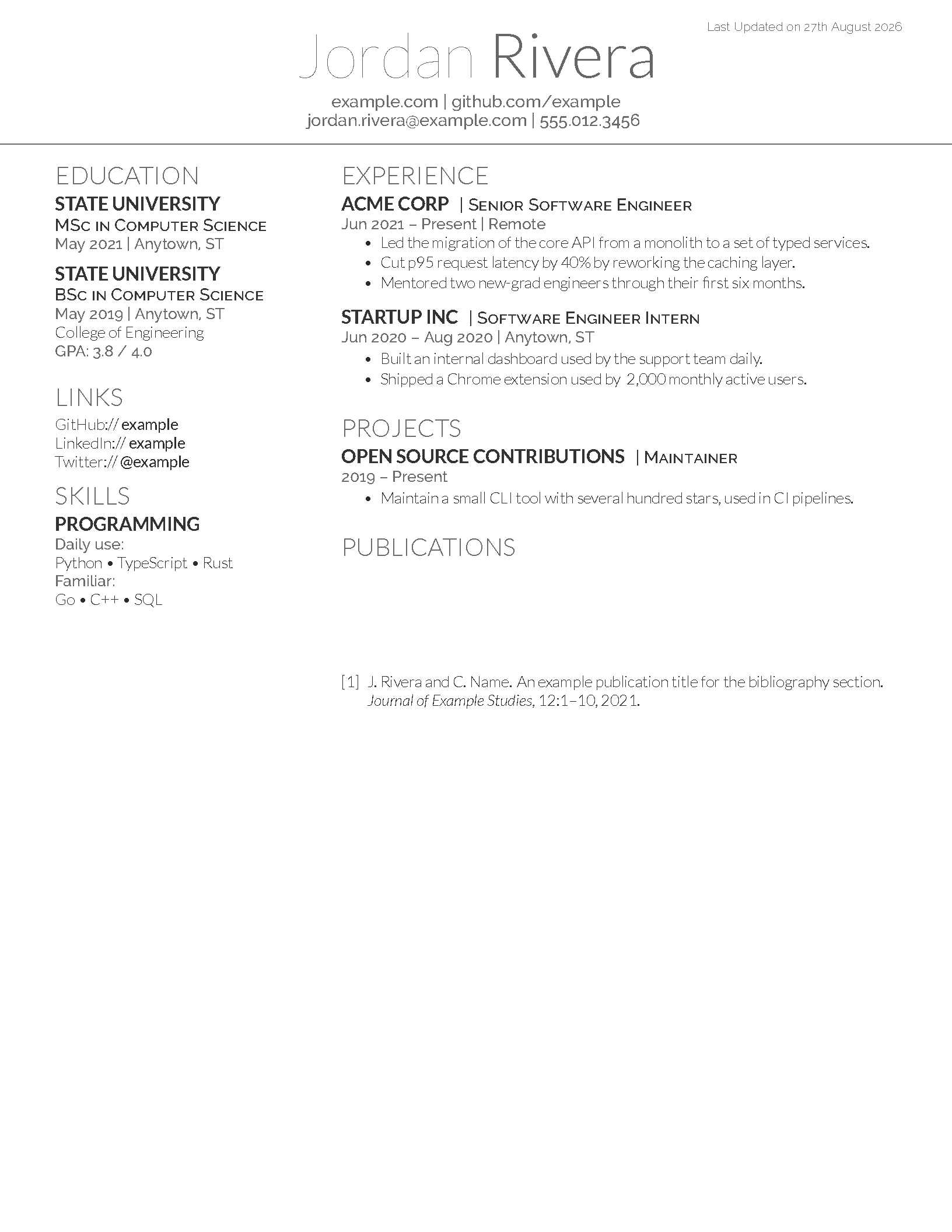 First page of the compiled Medium Length Professional CV template