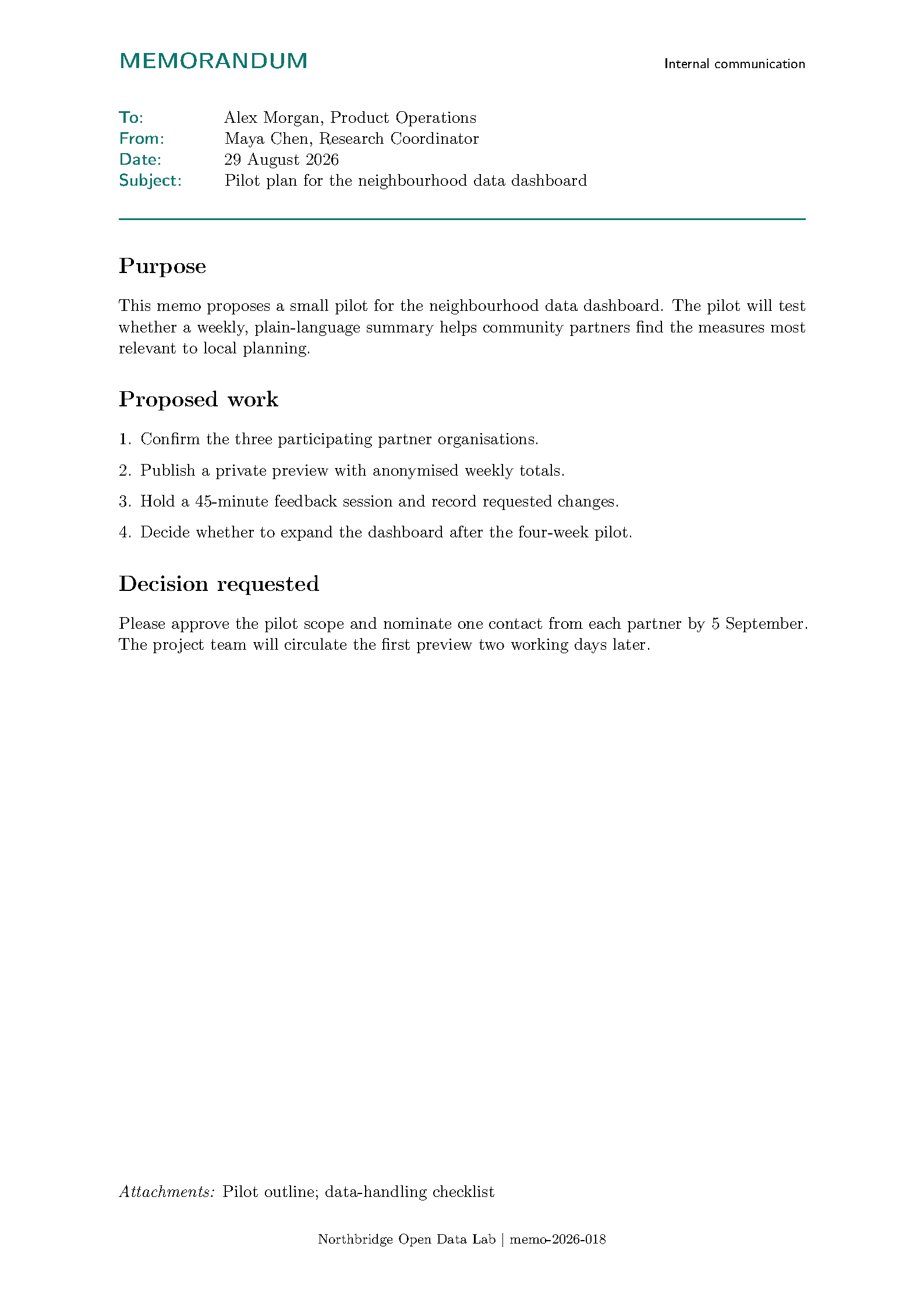First page of the Memo Template template