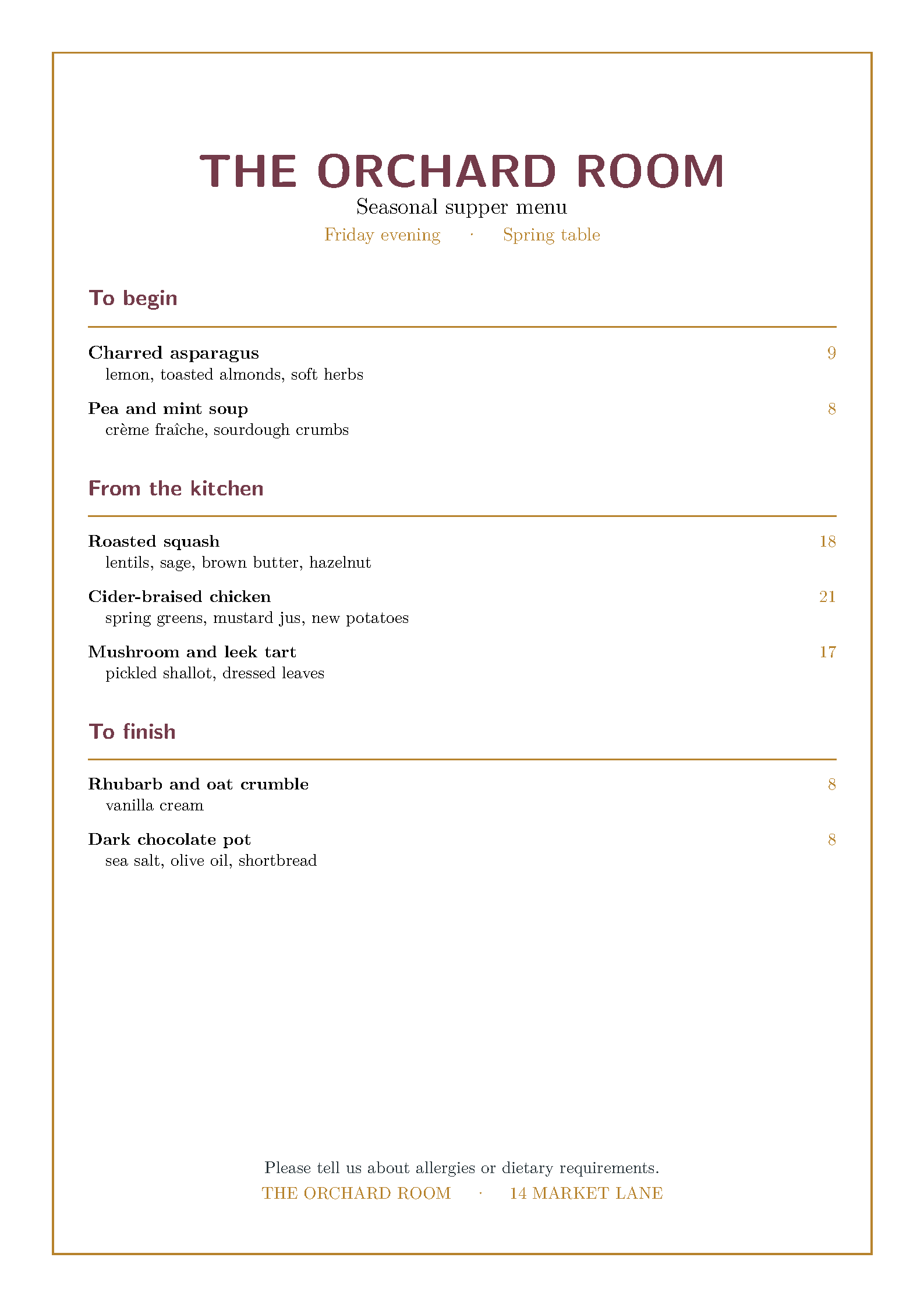 First page of Menu Template