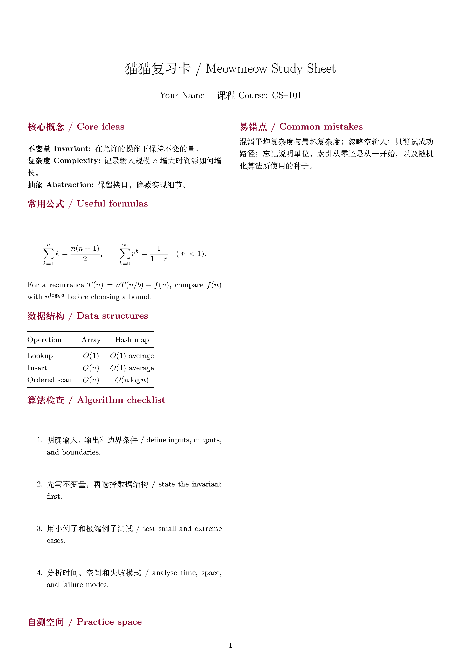 First page of Meowmeow Cheatsheet