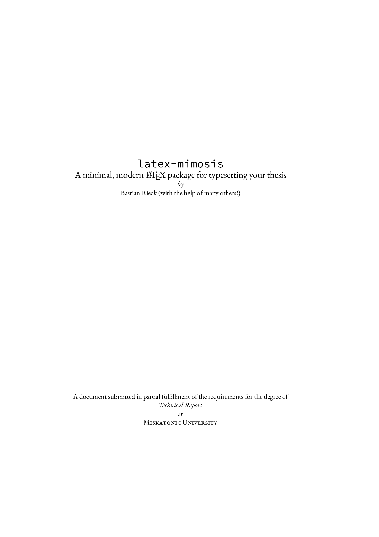 First page of the compiled Mimosis Thesis template
