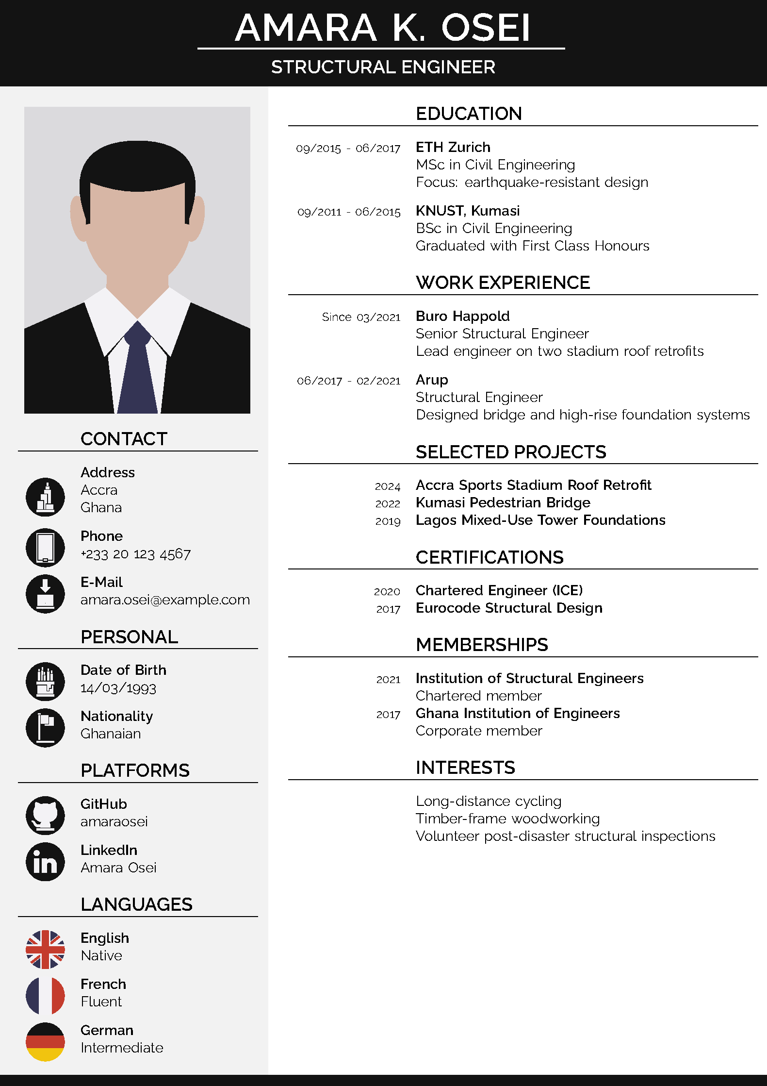 First page of the Minimal CV template