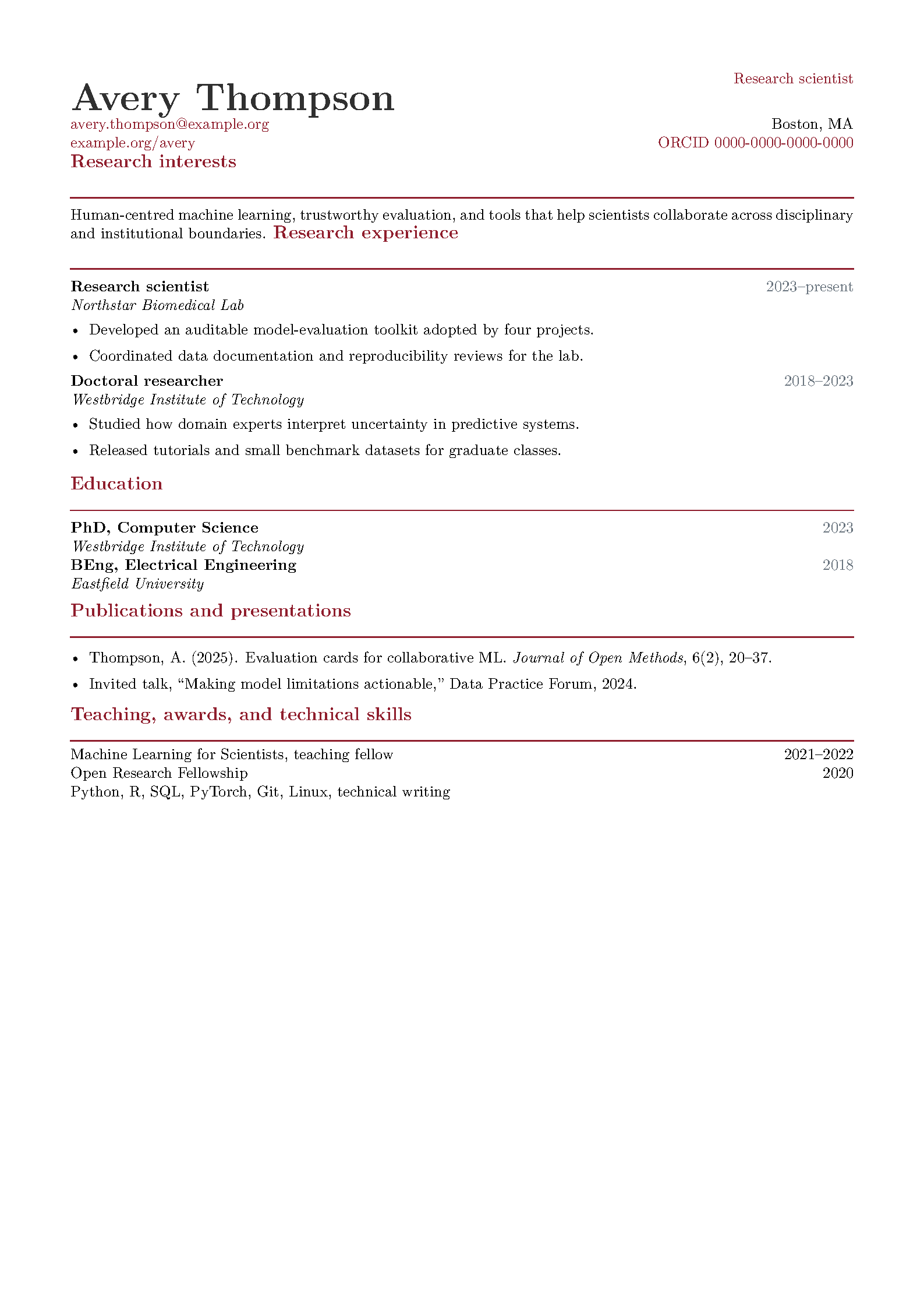 First page of the MIT-BECL CV Resources template