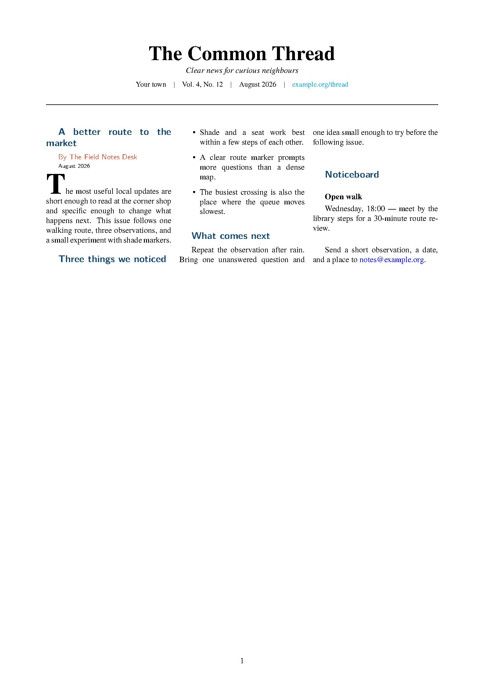 First page of the Modern Newspaper Newsletter template