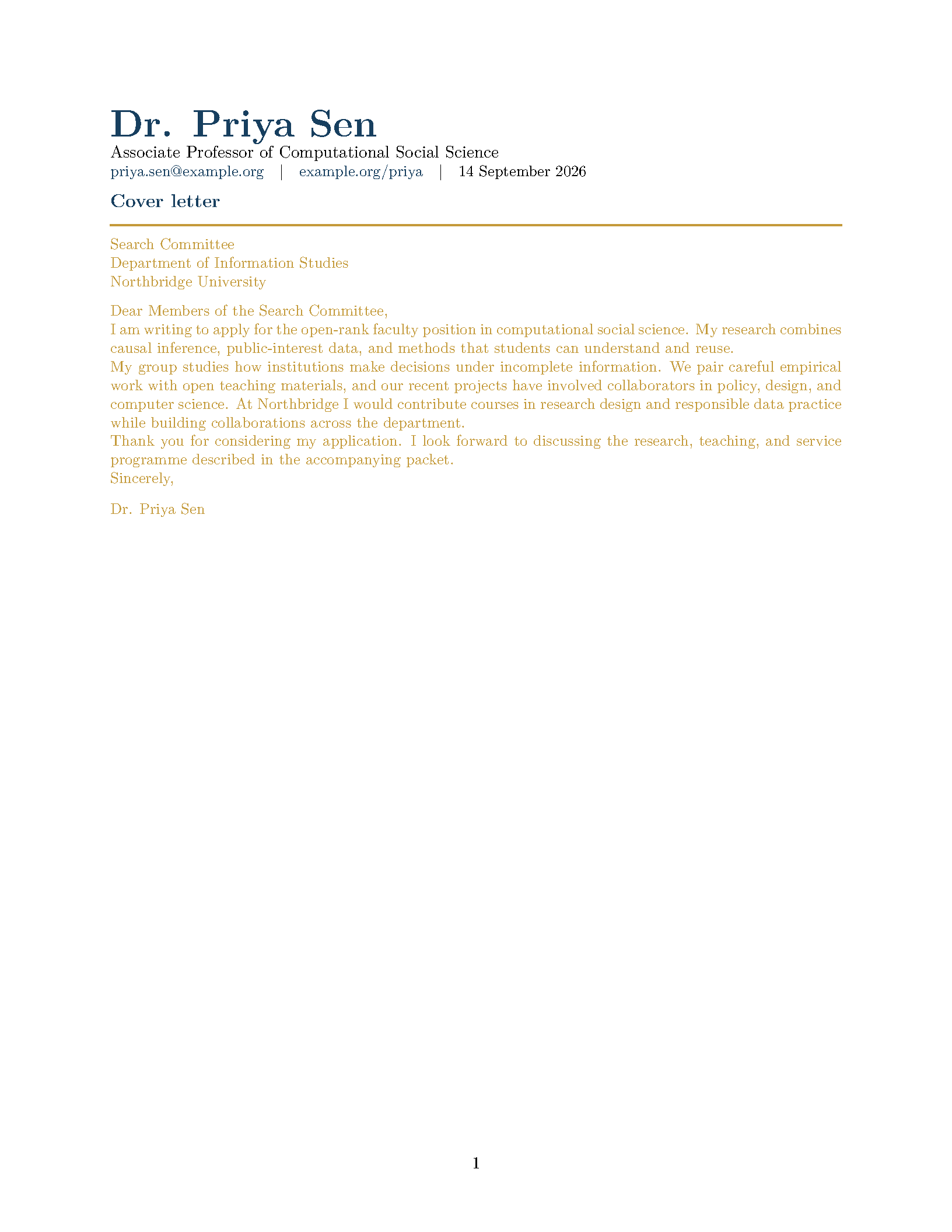 First page of the Modular Faculty Application template