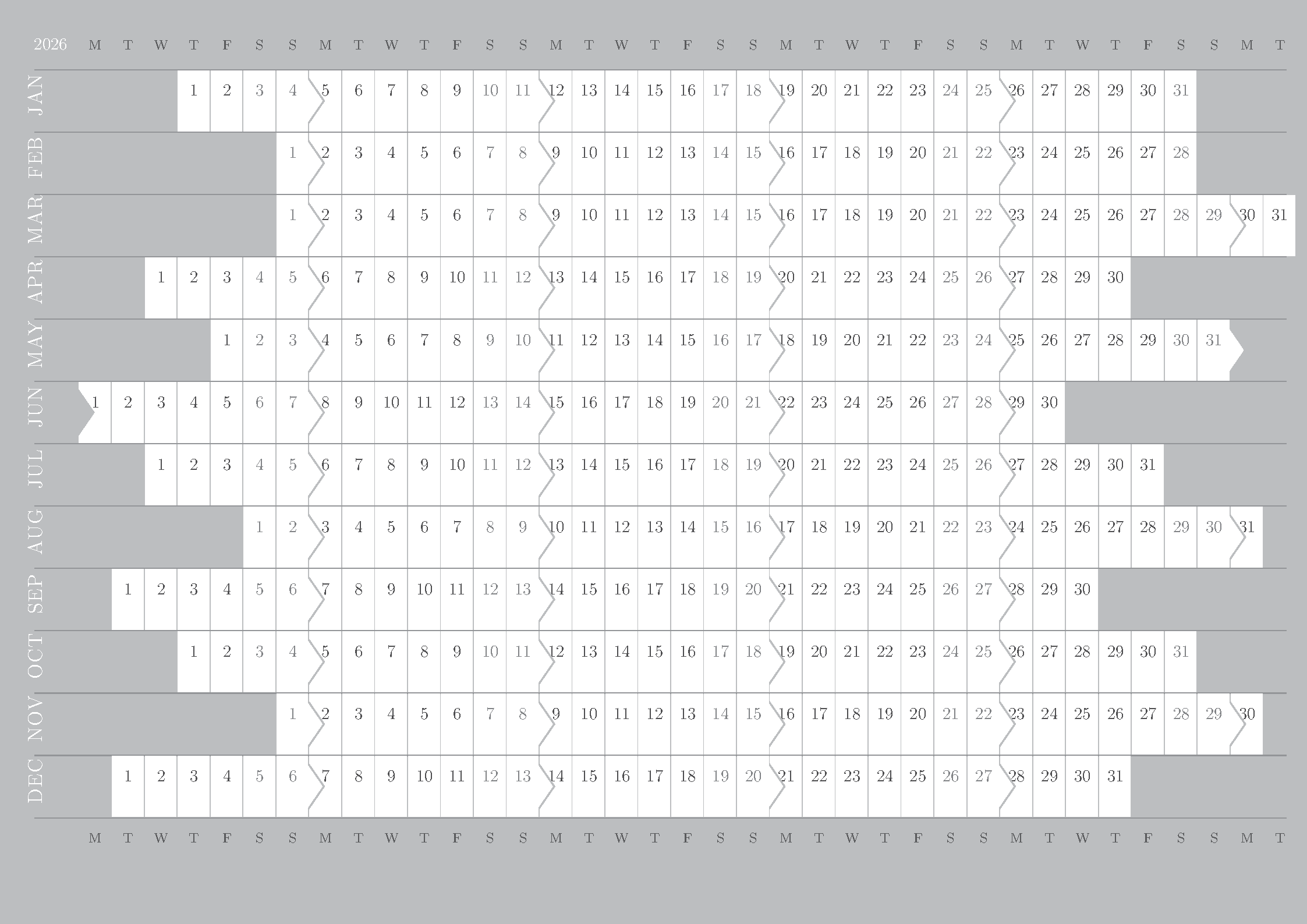 First page of the Monthly Calendar template