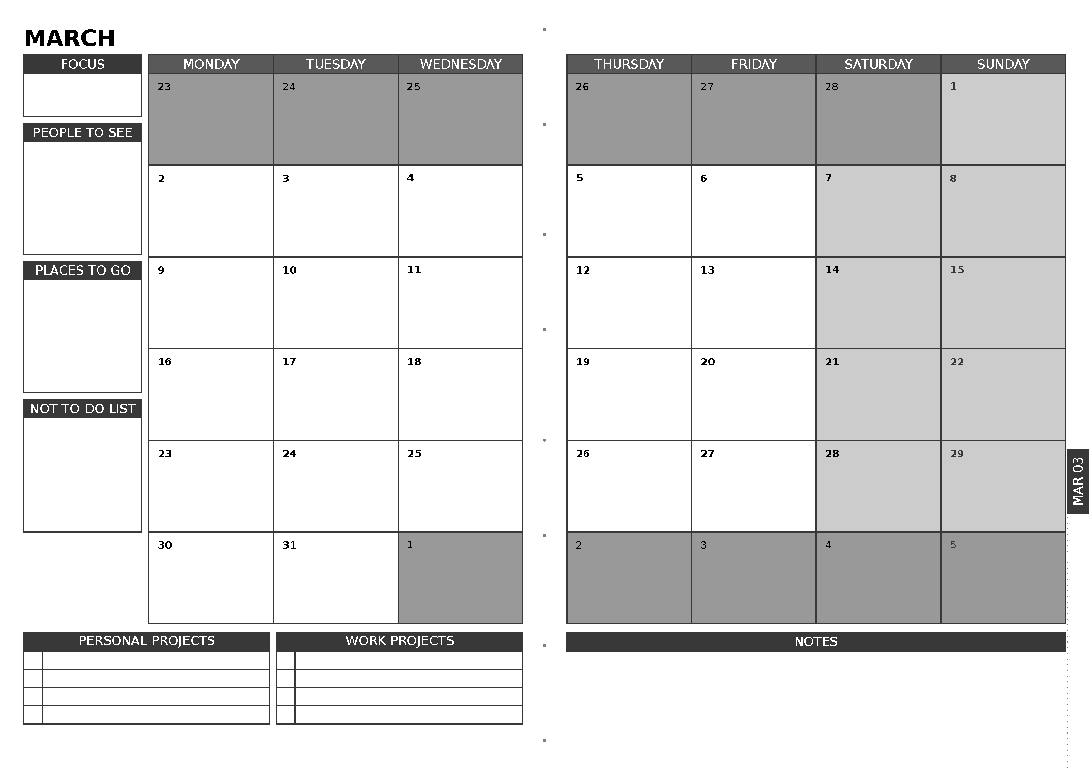 First page of the Monthly Desk Planner (TikZ) template