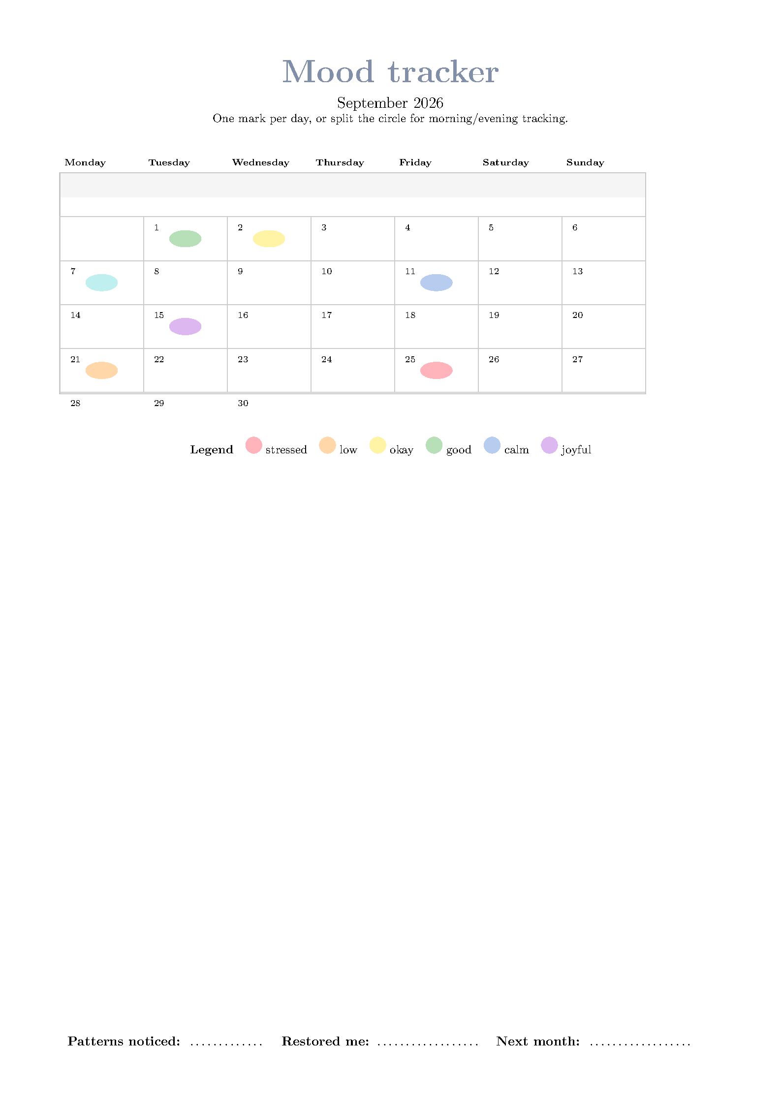 First page of the Mood Tracker Template template