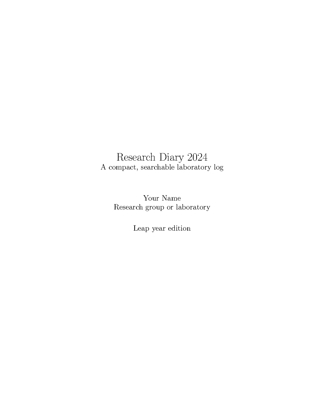 First page of the MooersLab Research Diary 2024 template
