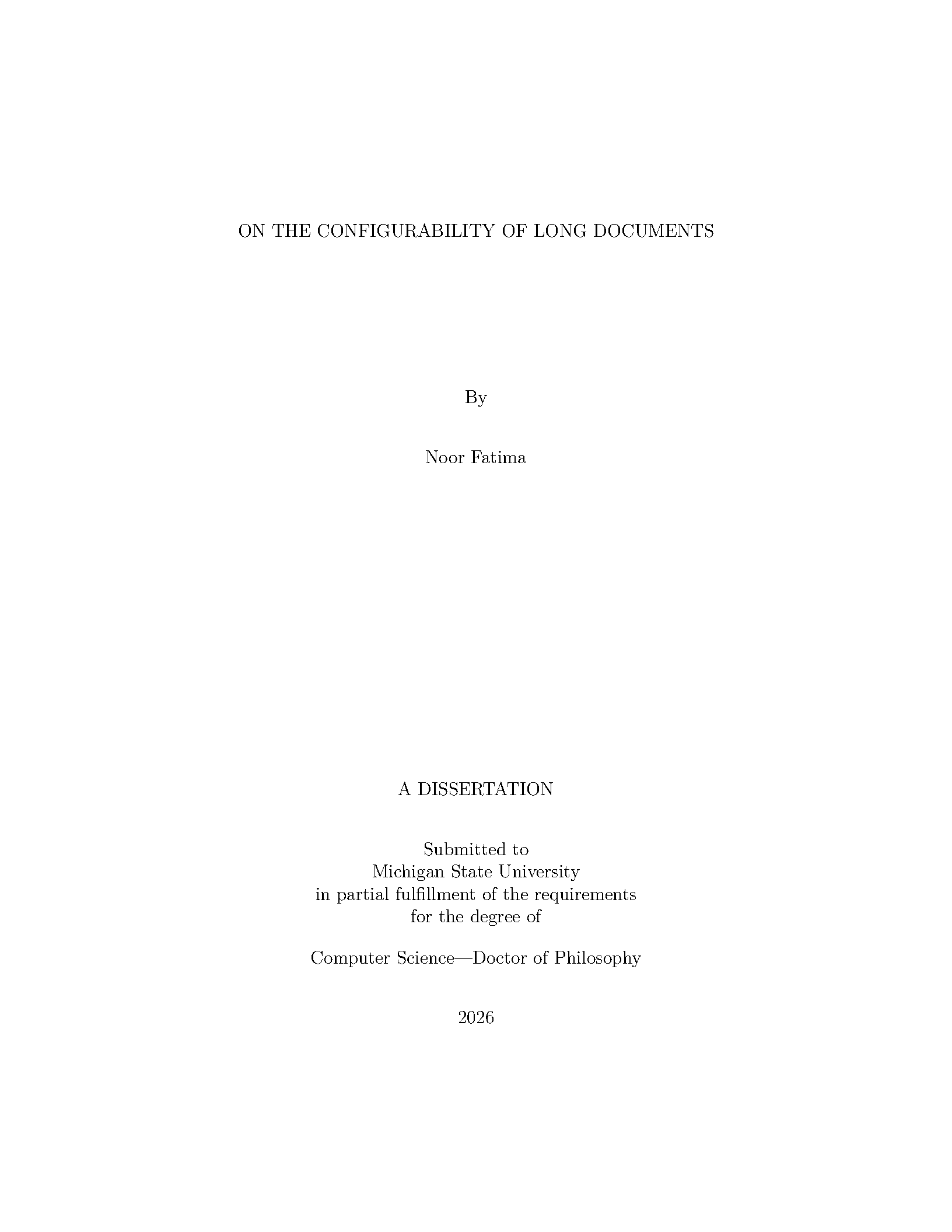 First page of the compiled MSU Thesis template