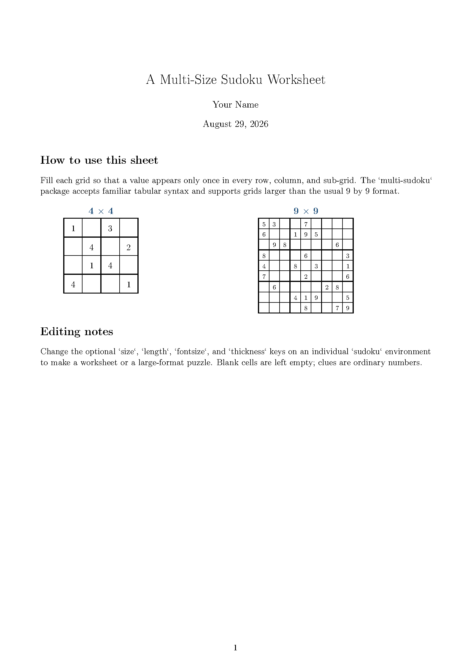First page of Multi-Size Sudoku