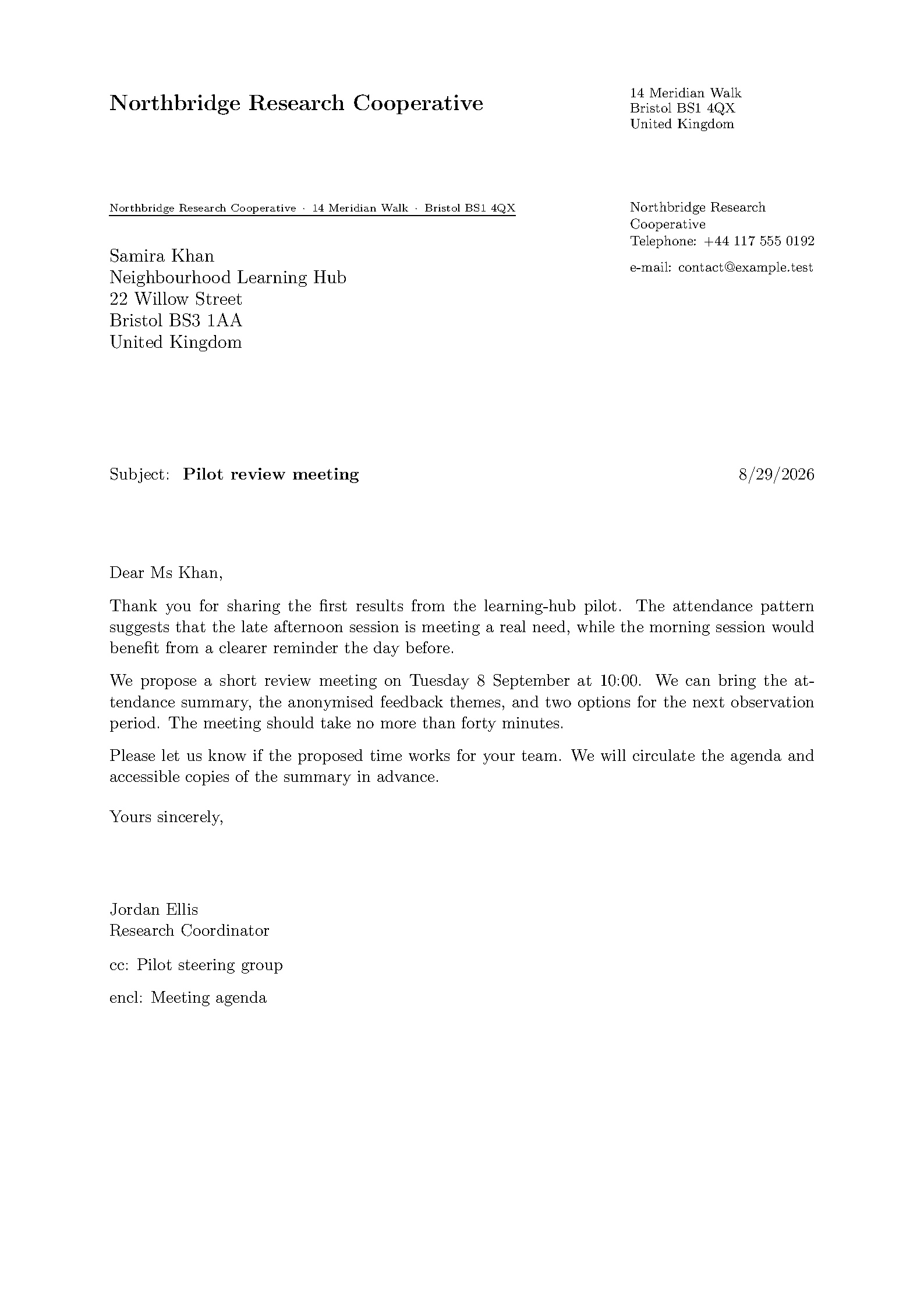 First page of the Myletter Formal Letter template