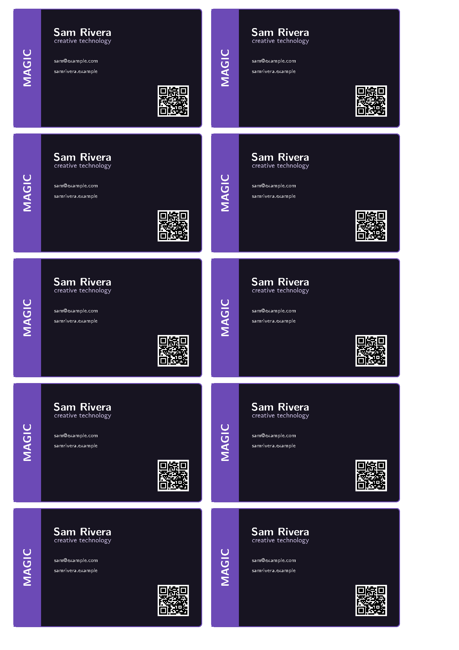 First page of the Naereen Magic Business Card template