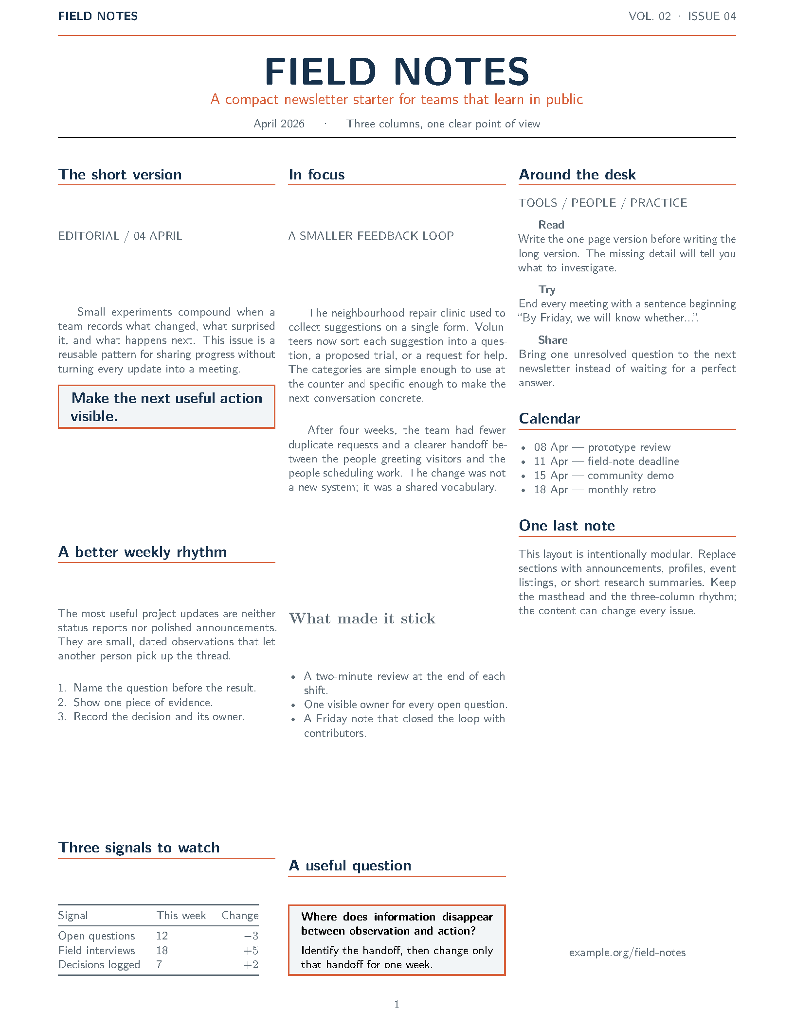 First page of the Newsletter Template template